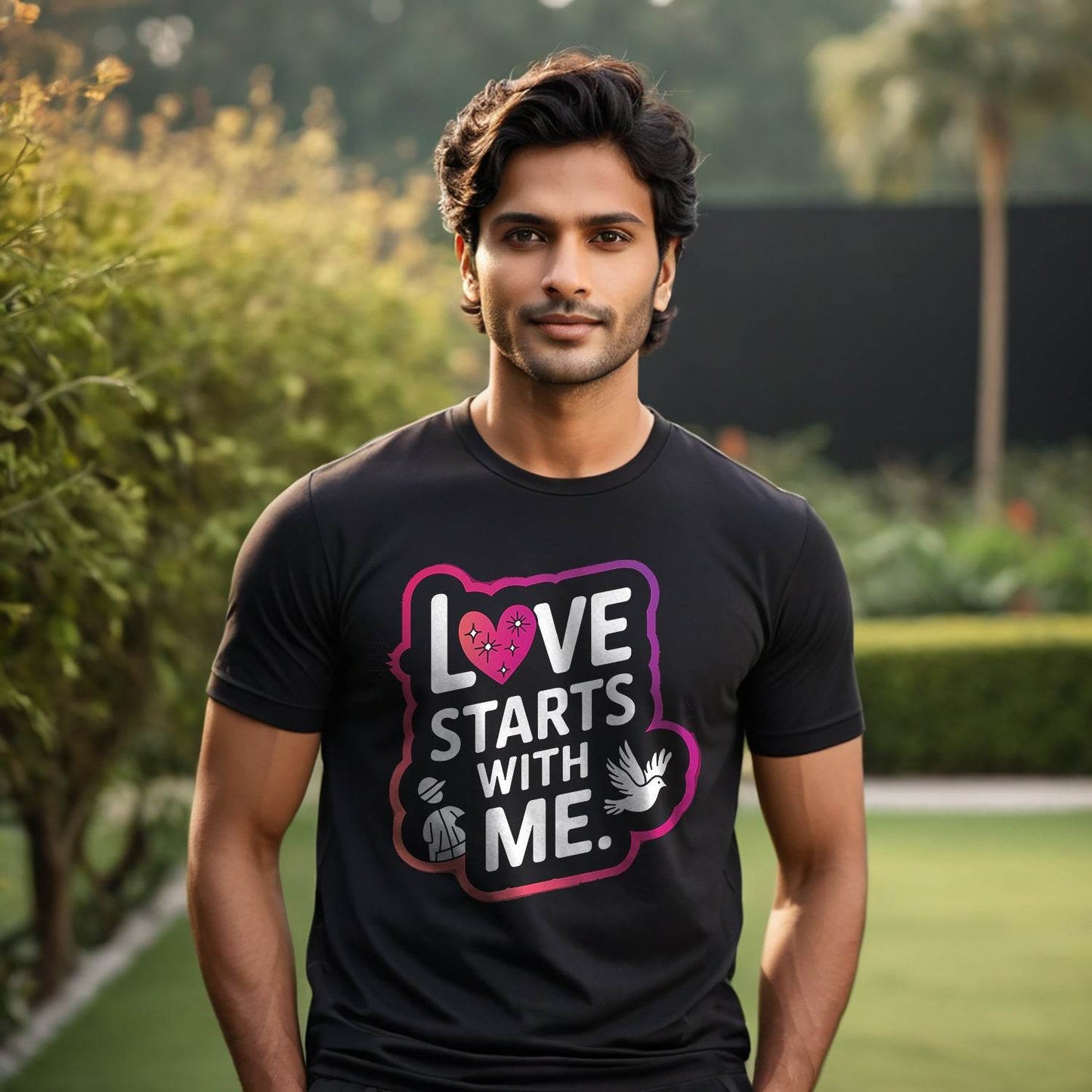 LOVE'S STARTS WITH ΜΕ - Unisex Round Neck Regular Fit 100% Combed Cotton Half Sleeve T-Shirt - Mojilo Mart