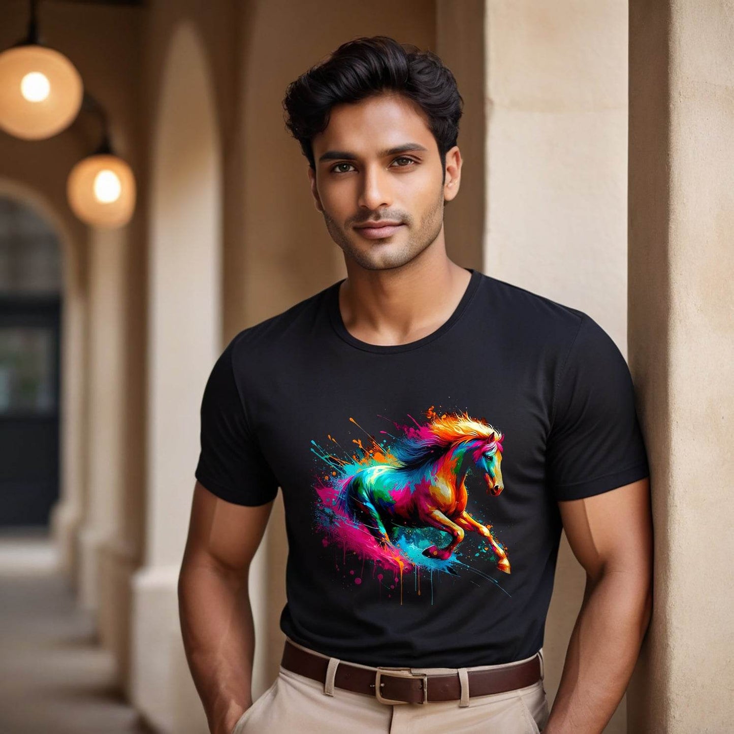 Thoroughbred Horse Lover Splash Art - Unisex Round Neck Regular Fit 100% Combed Cotton Half Sleeve T-Shirt - Mojilo Mart