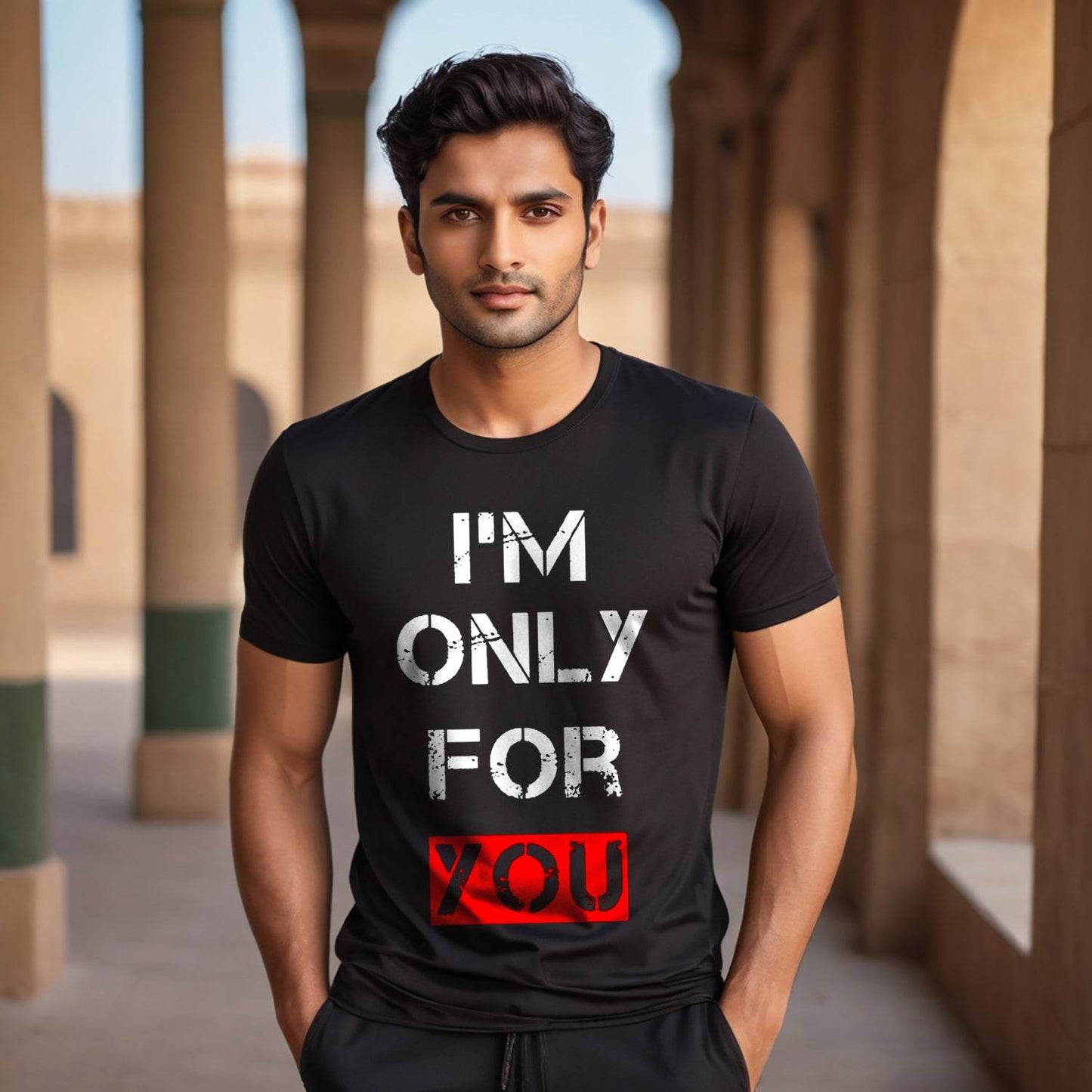 I'M ONLY FOR YOU - Unisex Round Neck Regular Fit 100% Combed Cotton Half Sleeve T-Shirt - Mojilo Mart