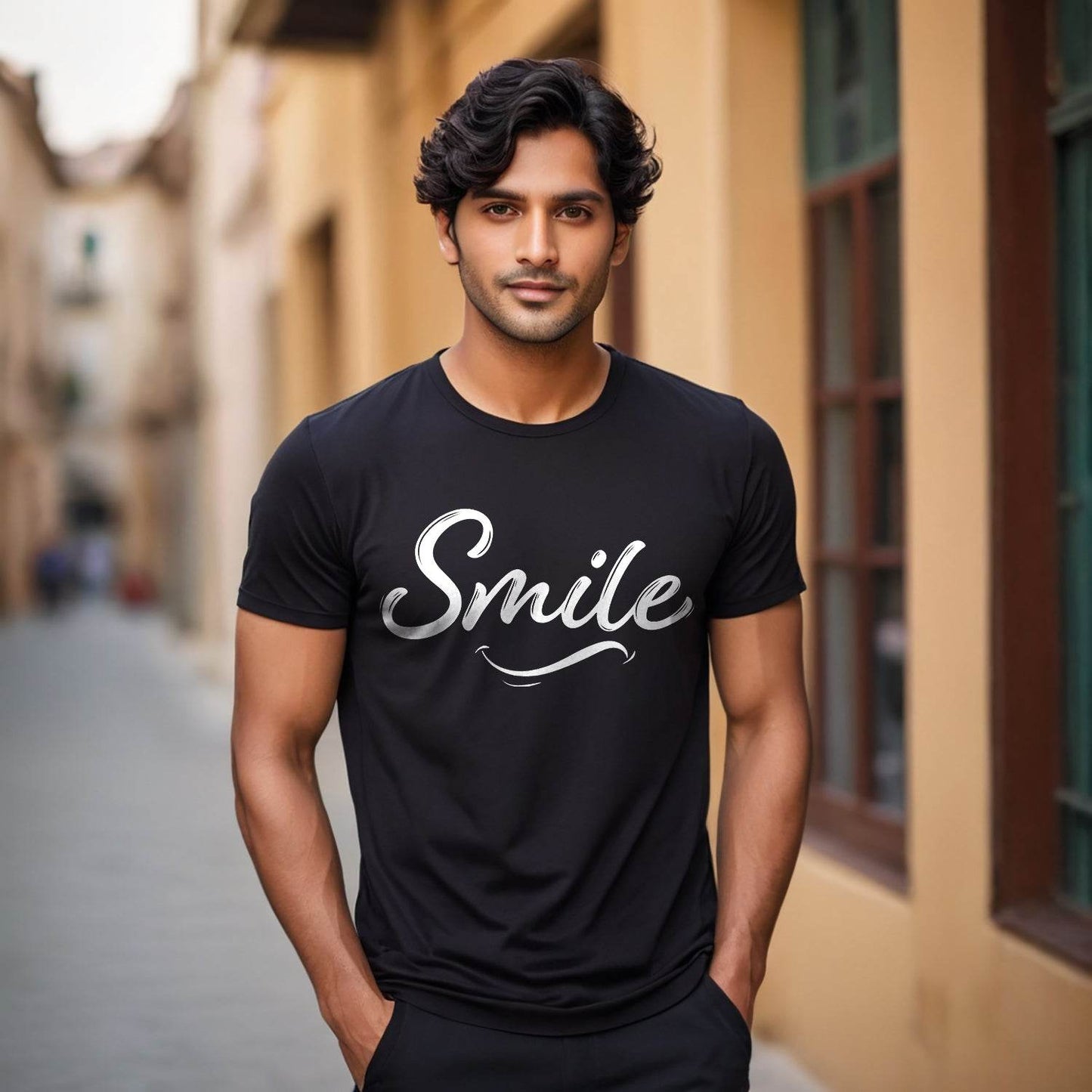 SMILE - Unisex Round Neck Regular Fit 100% Combed Cotton Half Sleeve T-Shirt - Mojilo Mart