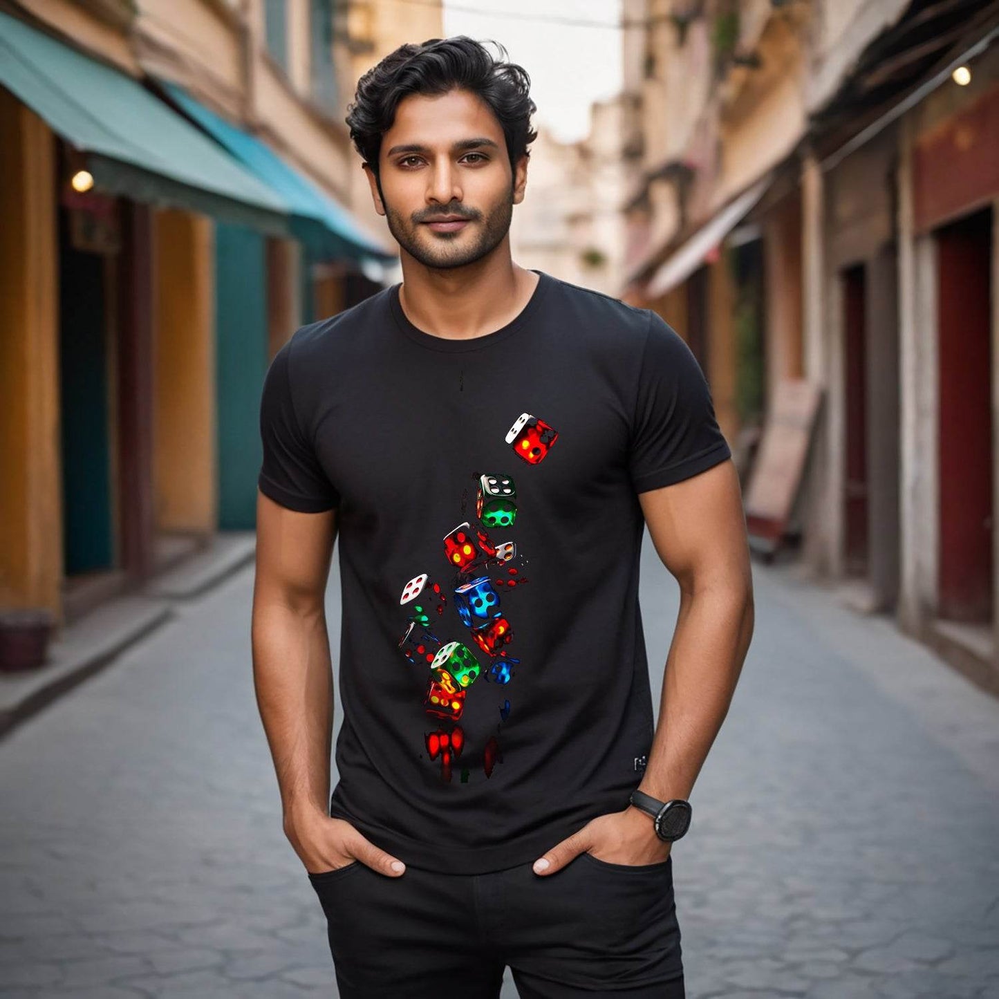DICE GAME - Unisex Round Neck Regular Fit 100% Combed Cotton Half Sleeve T-Shirt - Mojilo Mart
