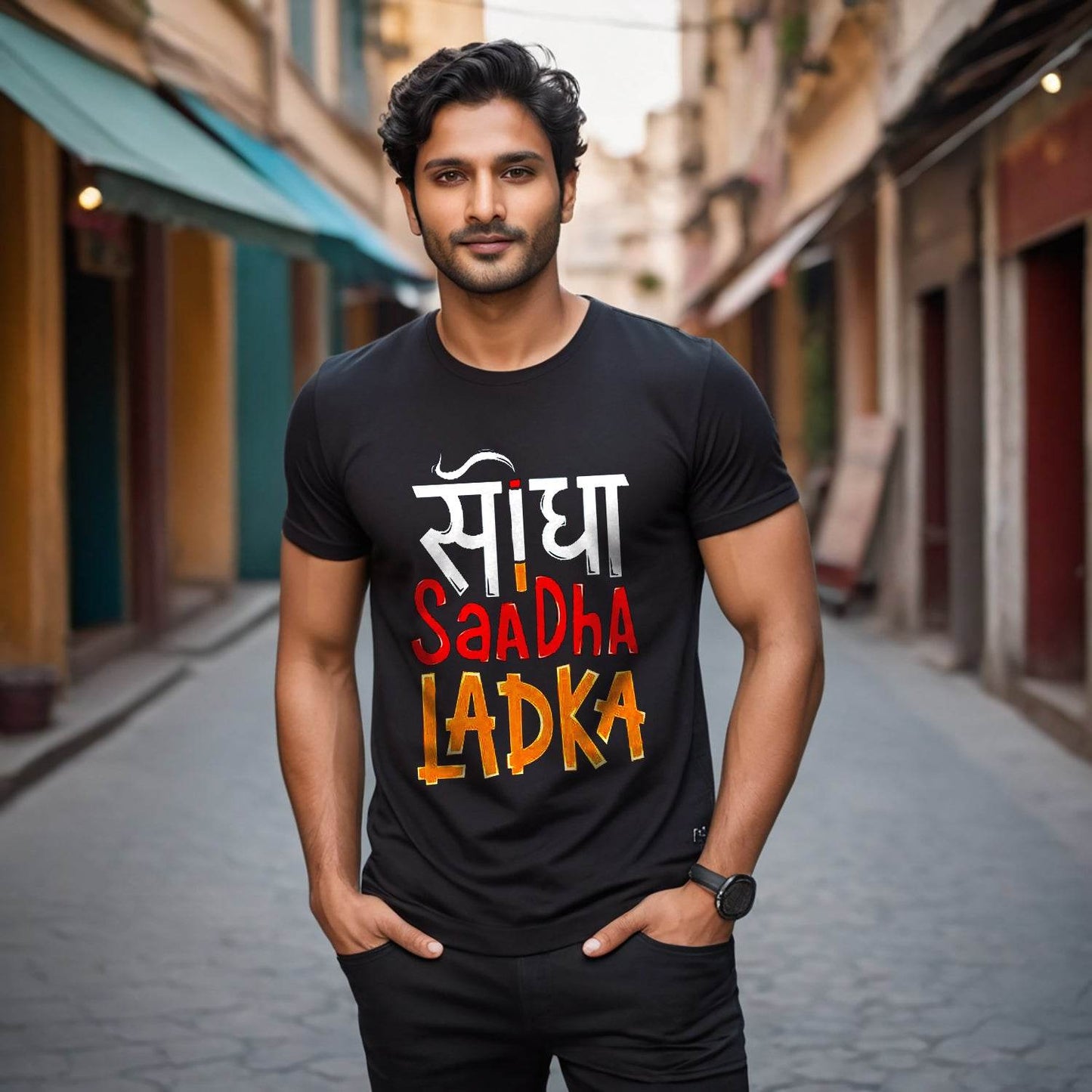 Seedha Sadha Ladka - Unisex Round Neck Regular Fit 100% Combed Cotton Half Sleeve T-Shirt - Mojilo Mart