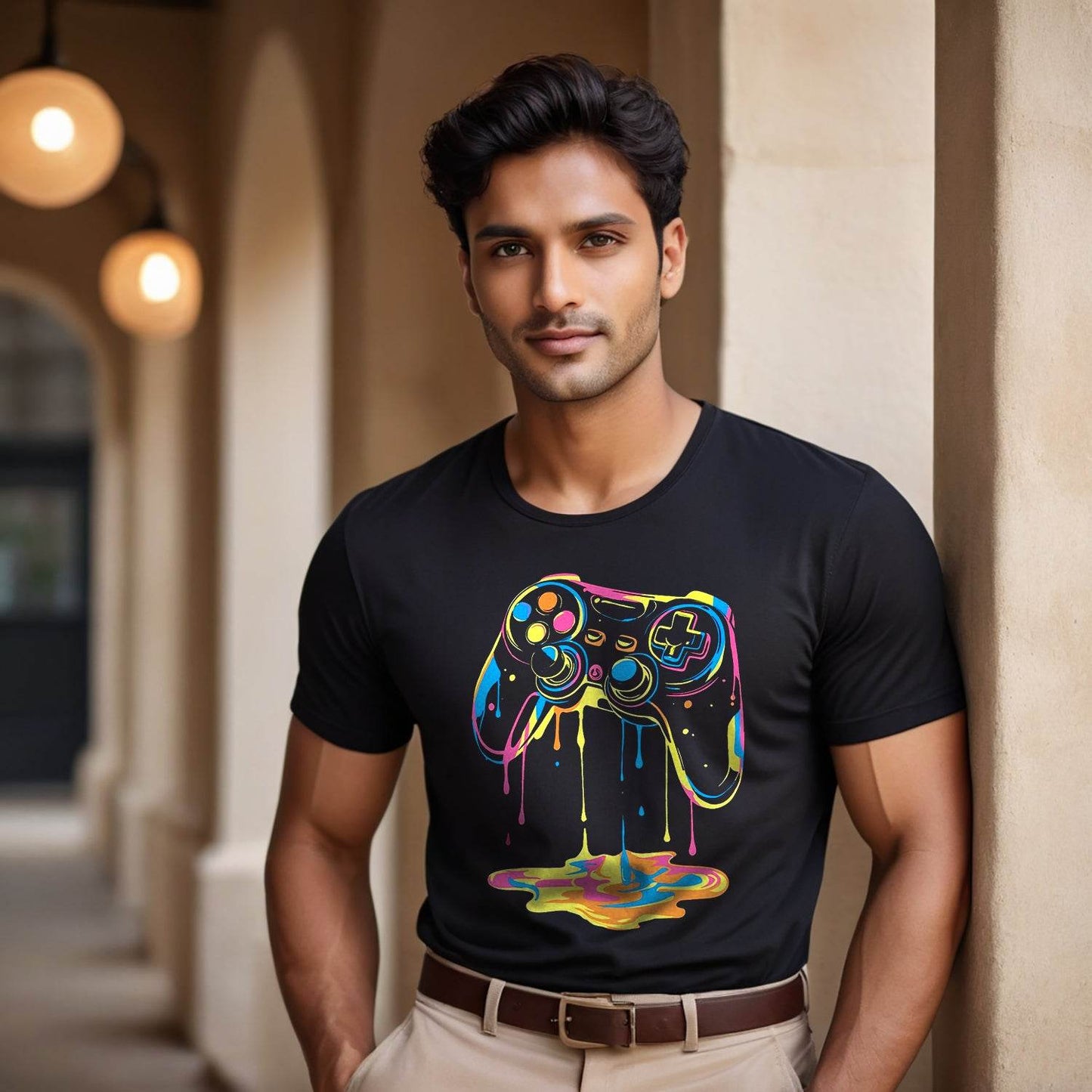 Neon Graffiti Gaming Controller - Unisex Round Neck Regular Fit 100% Combed Cotton Half Sleeve T-Shirt - Mojilo Mart