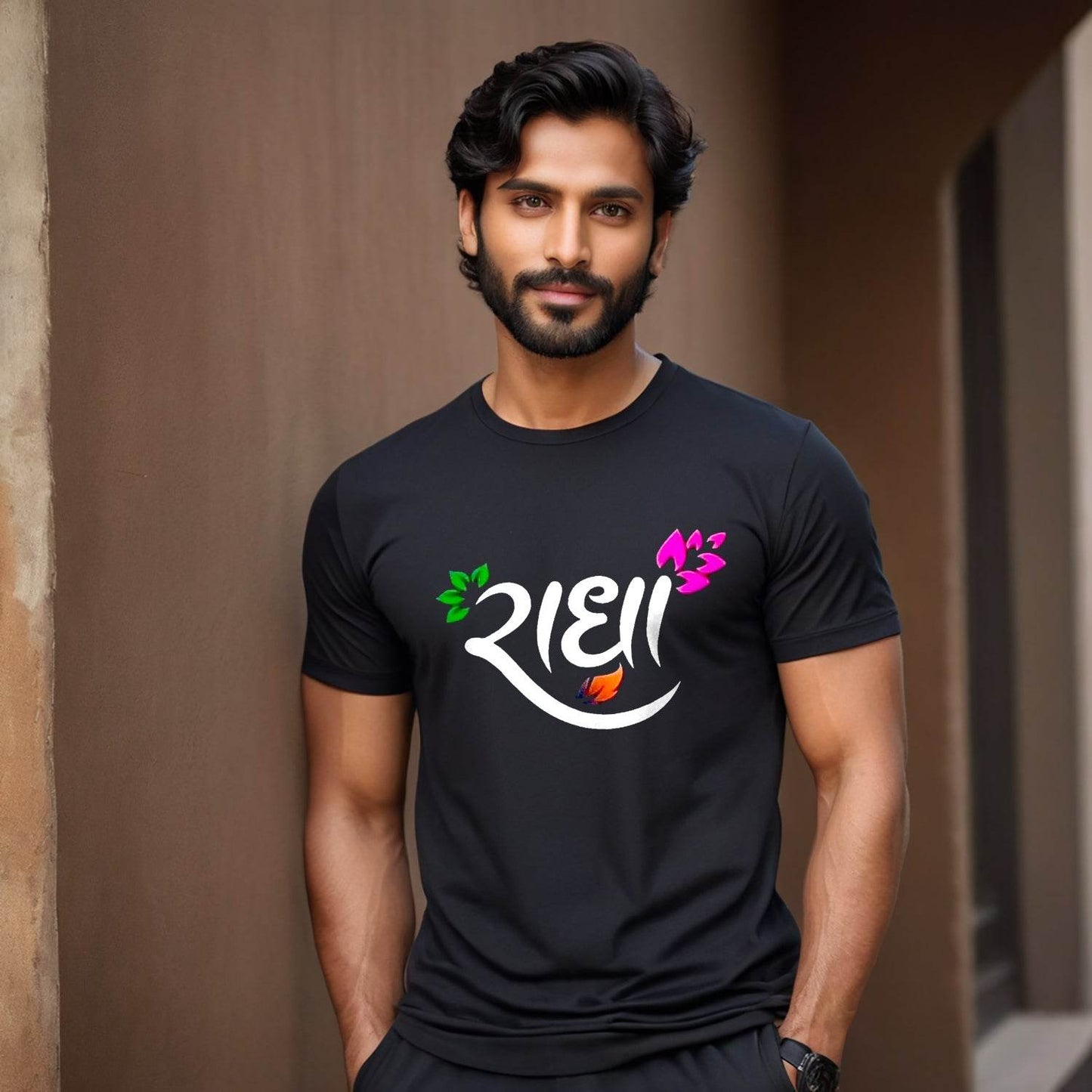 Radha Gujarati - Unisex Round Neck Regular Fit 100% Combed Cotton Half Sleeve T-Shirt - Mojilo Mart