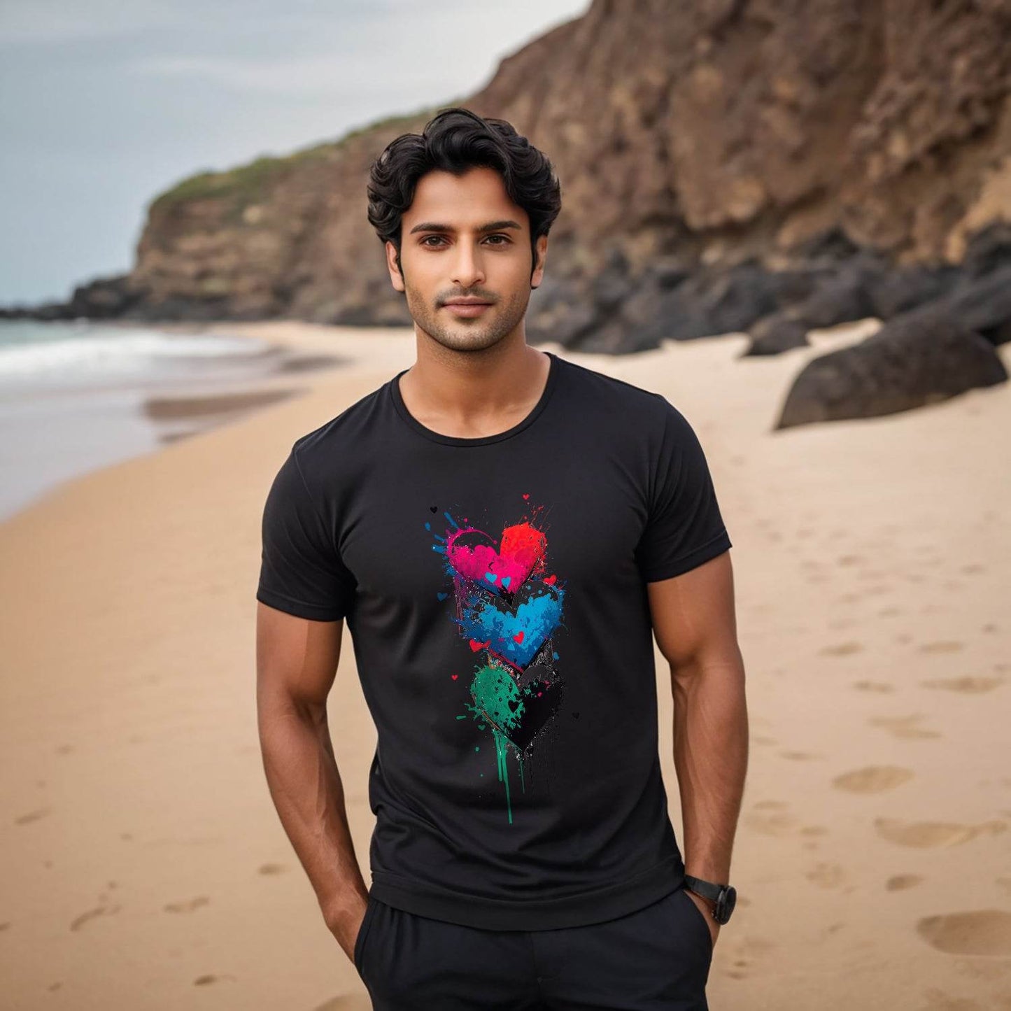 Hearts Stacked - Unisex Round Neck Regular Fit 100% Combed Cotton Half Sleeve T-Shirt - Mojilo Mart