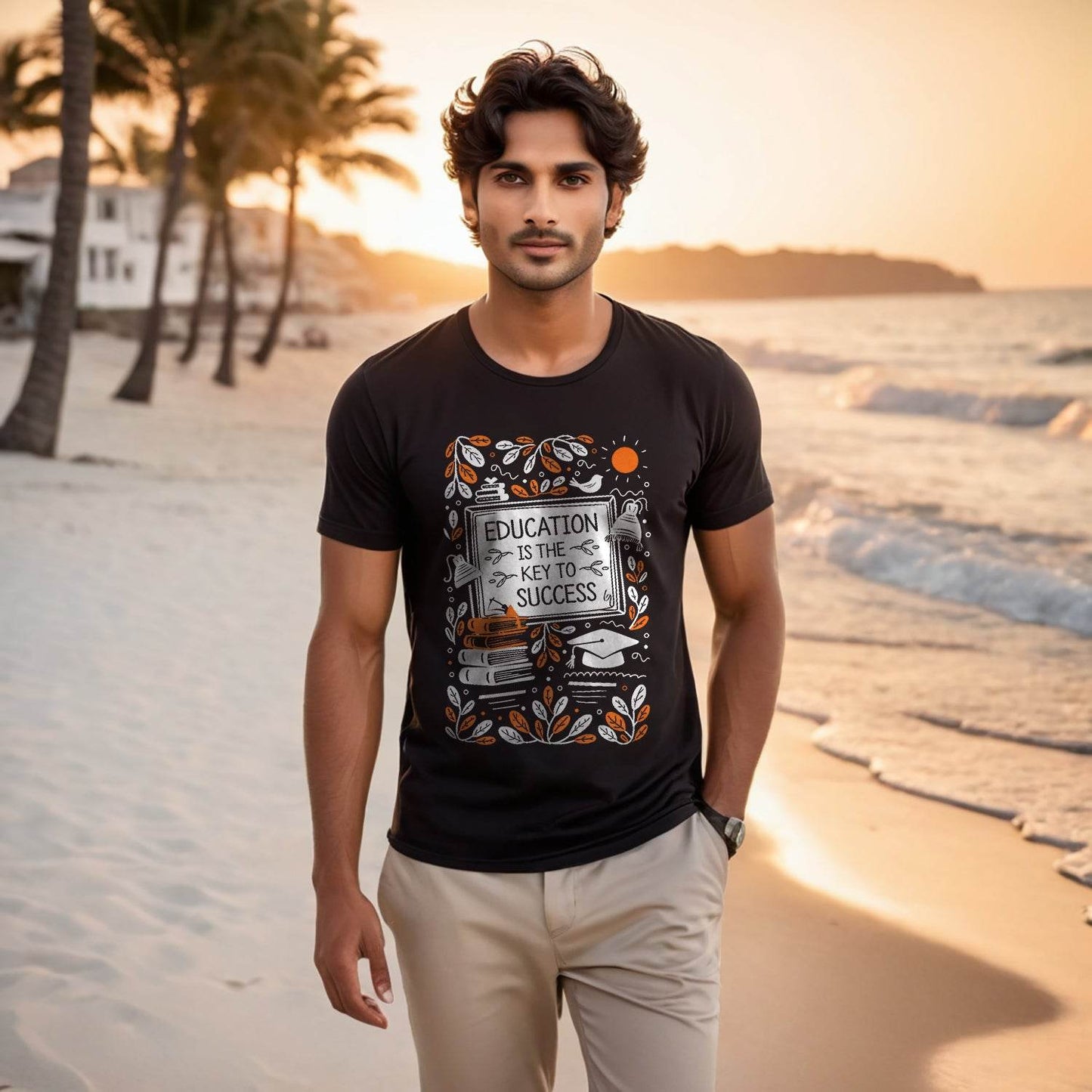 EDUCATION IS THE KEY TO SUCCESS - Unisex Round Neck Regular Fit 100% Combed Cotton Half Sleeve T-Shirt - Mojilo Mart