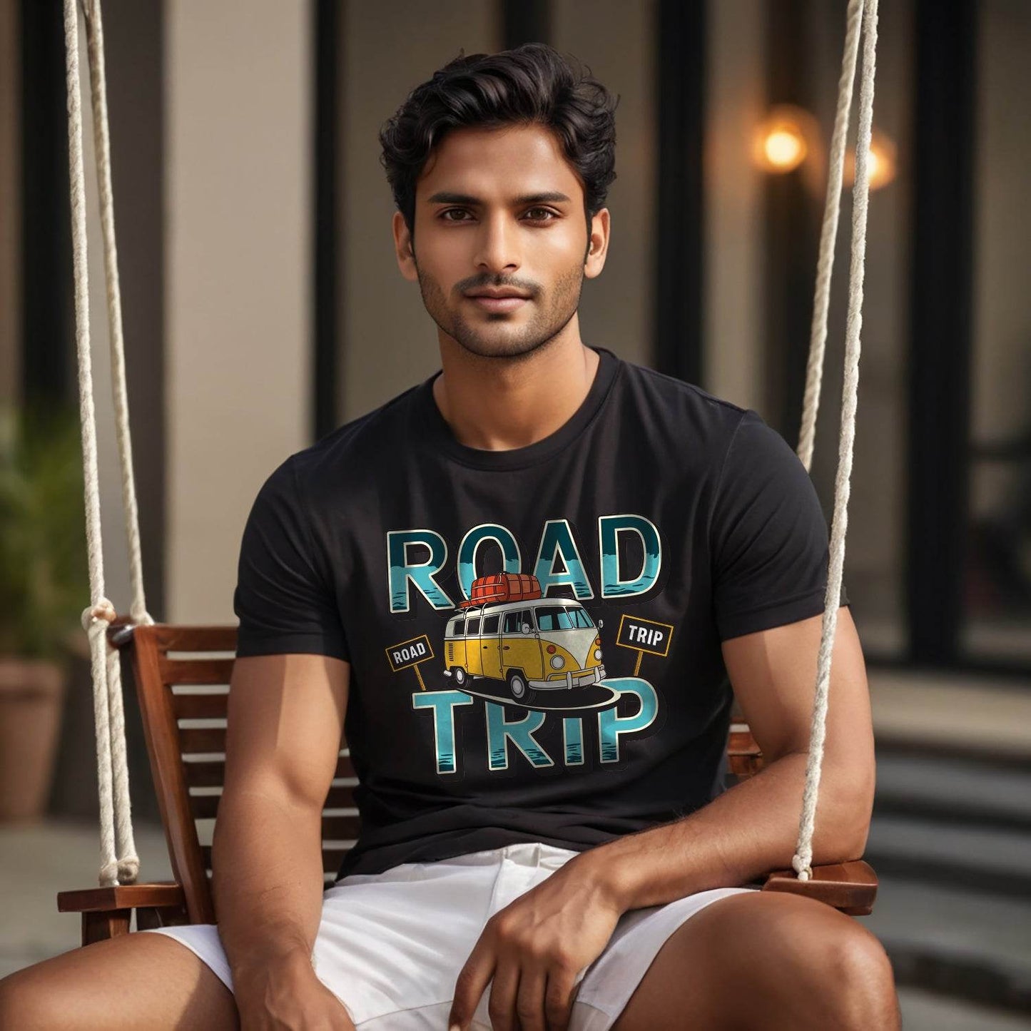 ROAD TRIP - Unisex Round Neck Regular Fit 100% Combed Cotton Half Sleeve T-Shirt - Mojilo Mart