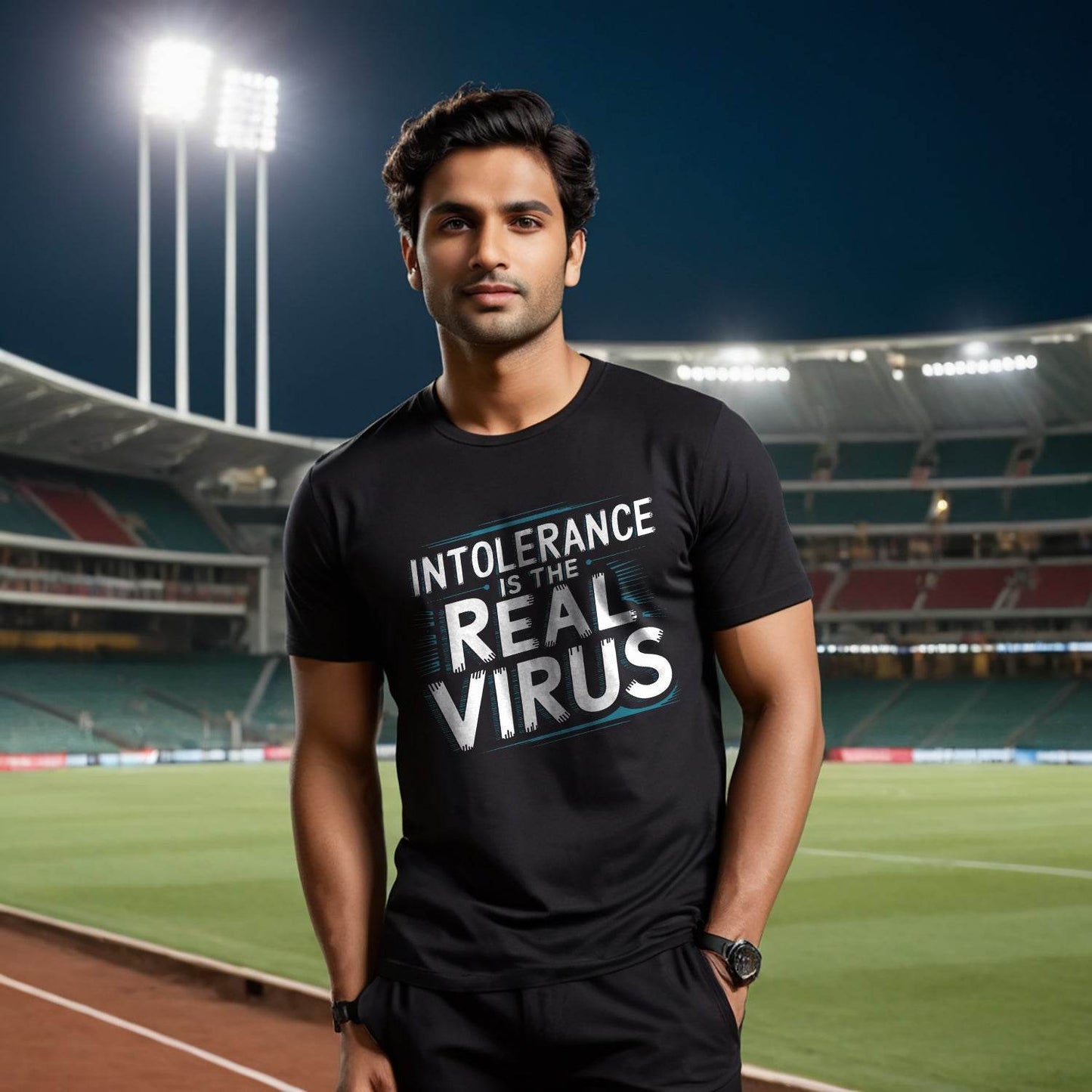 INTOLERANCE THE REAL VIRUS - Unisex Round Neck Regular Fit 100% Combed Cotton Half Sleeve T-Shirt - Mojilo Mart