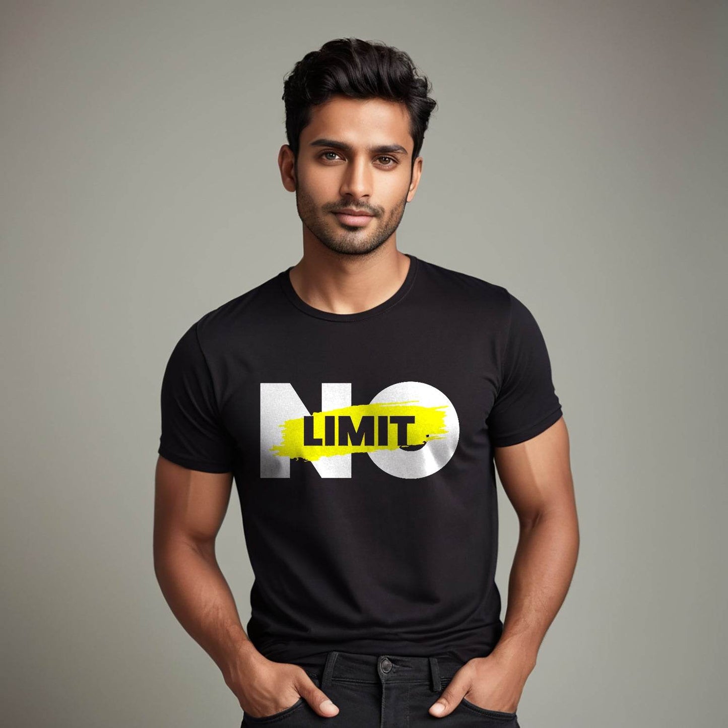 NO LIMIT - Unisex Round Neck Regular Fit 100% Combed Cotton Half Sleeve T-Shirt - Mojilo Mart
