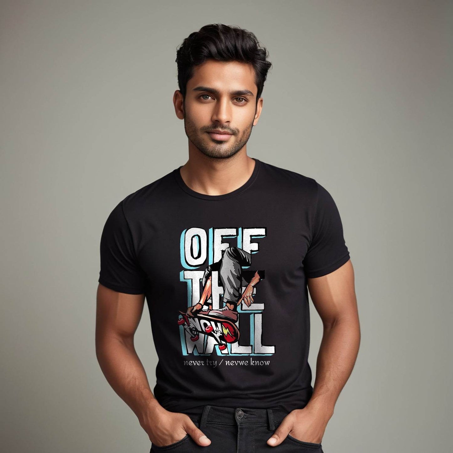 Off The Wall - Unisex Round Neck Regular Fit 100% Combed Cotton Half Sleeve T-Shirt - Mojilo Mart