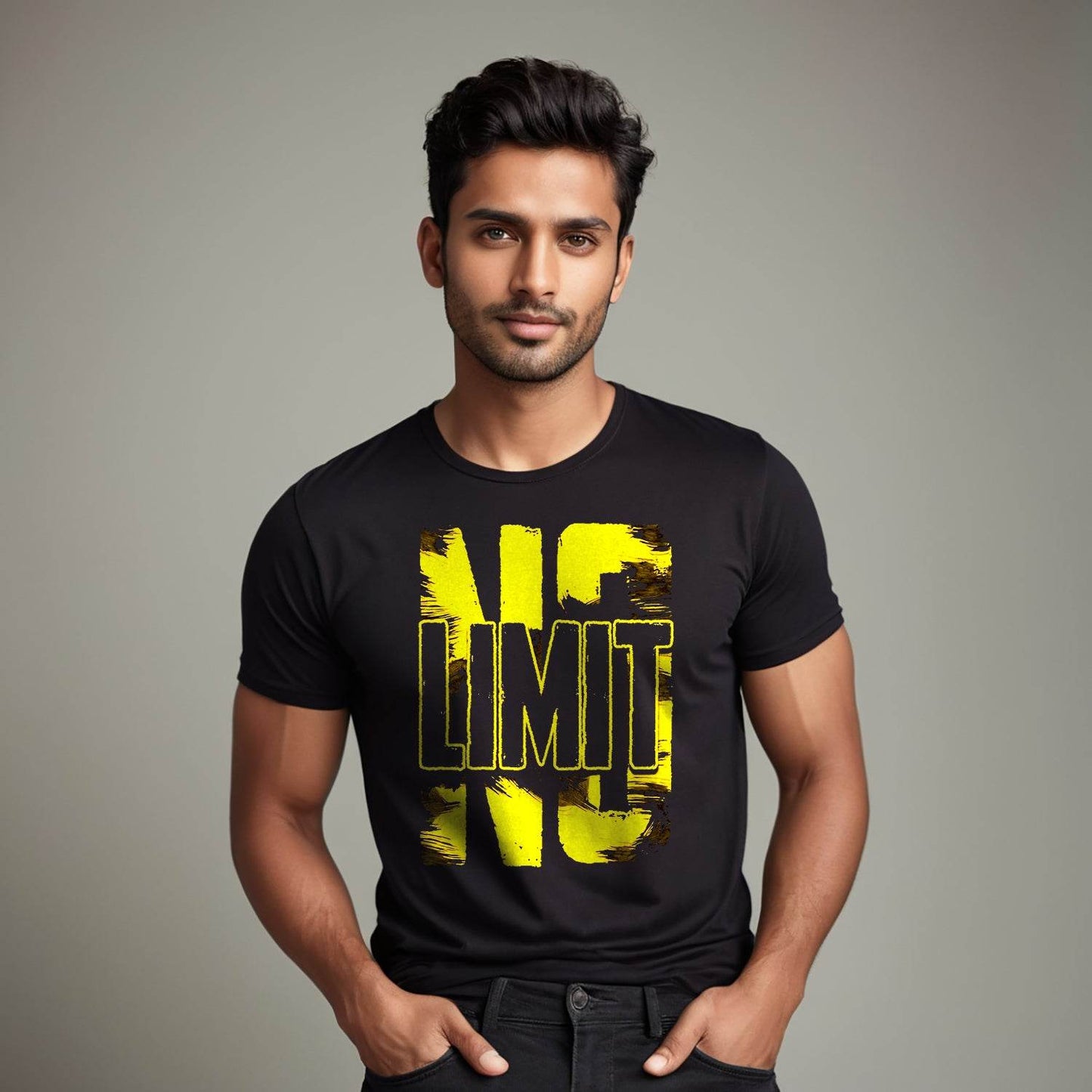 NO LIMIT Yellow - Unisex Round Neck Regular Fit 100% Combed Cotton Half Sleeve T-Shirt - Mojilo Mart