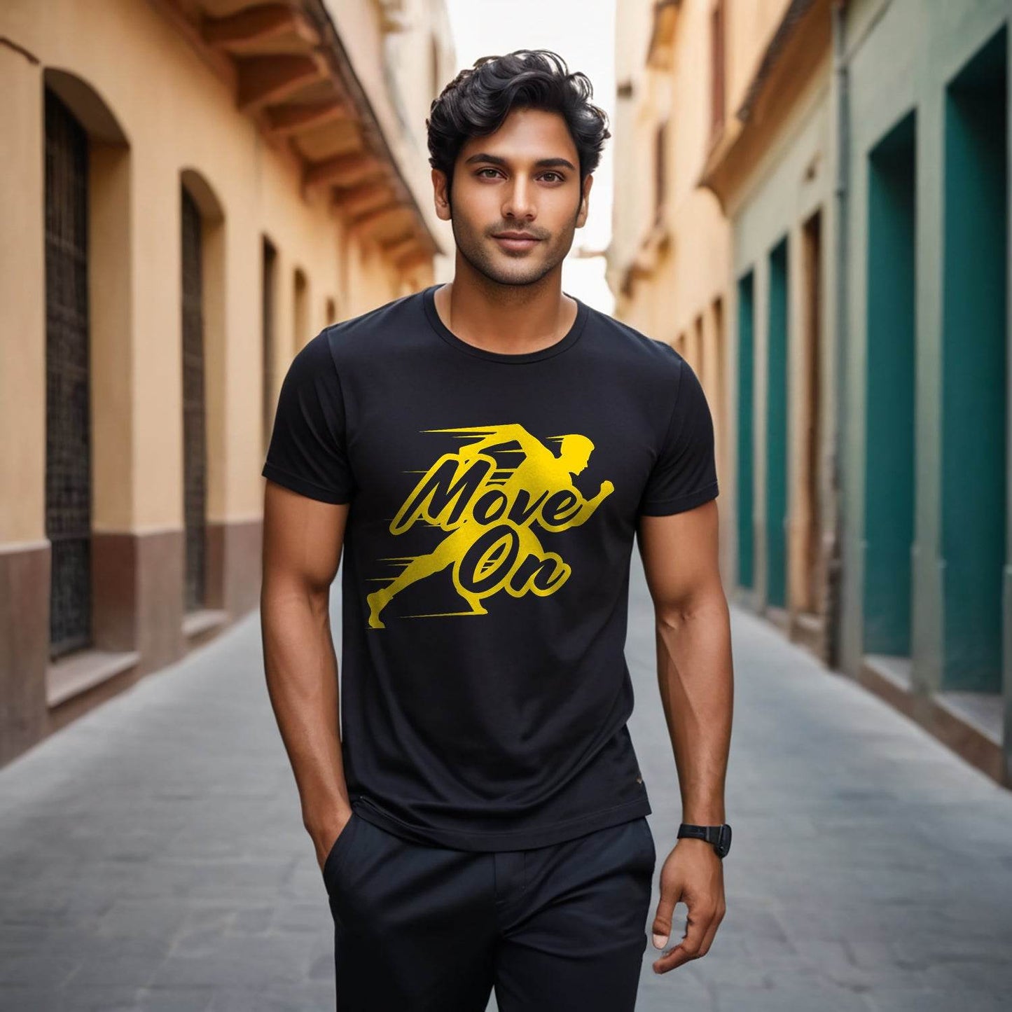 Move On - Unisex Round Neck Regular Fit 100% Combed Cotton Half Sleeve T-Shirt - Mojilo Mart