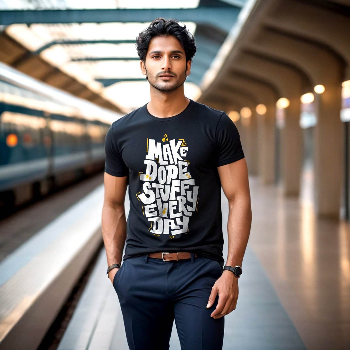 MAKE DOPE STUFFU EVERY DAY - Unisex Round Neck Regular Fit 100% Combed Cotton Half Sleeve T-Shirt - Mojilo Mart