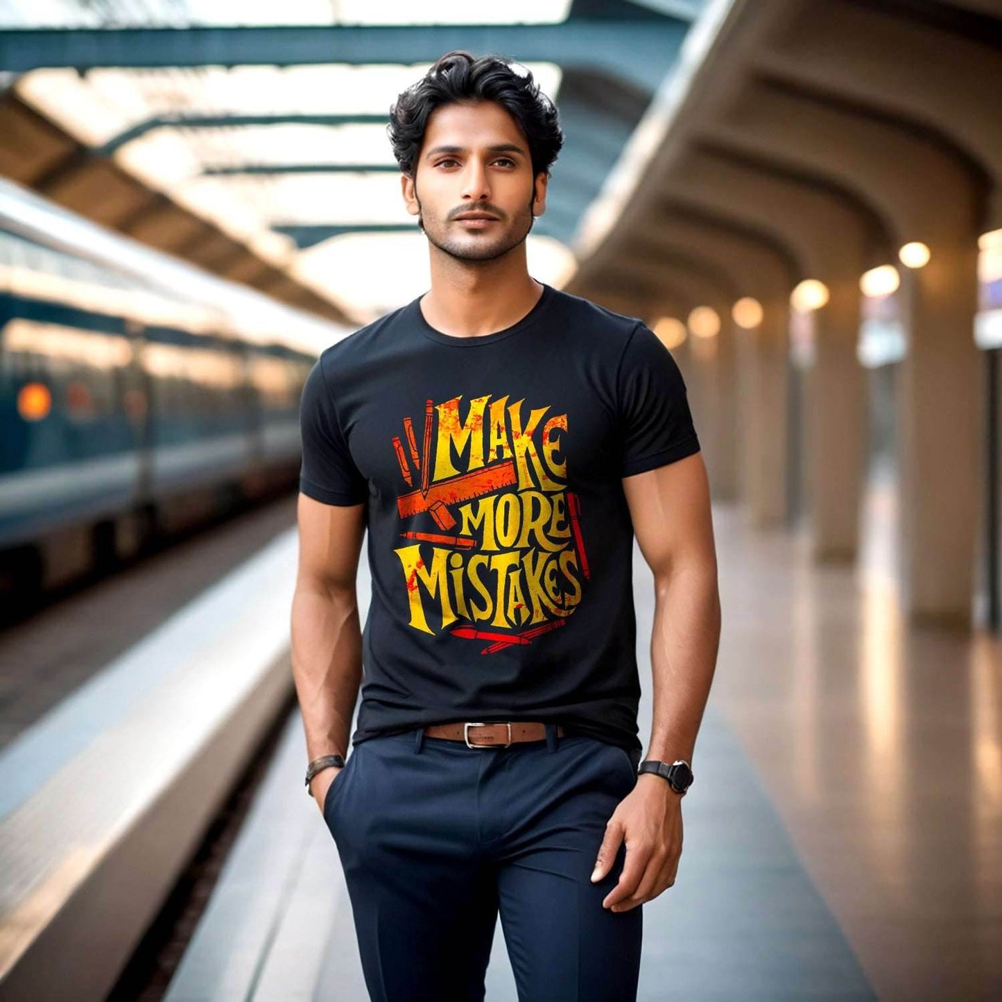 MAKE MORE MISTAKES - Unisex Round Neck Regular Fit 100% Combed Cotton Half Sleeve T-Shirt - Mojilo Mart