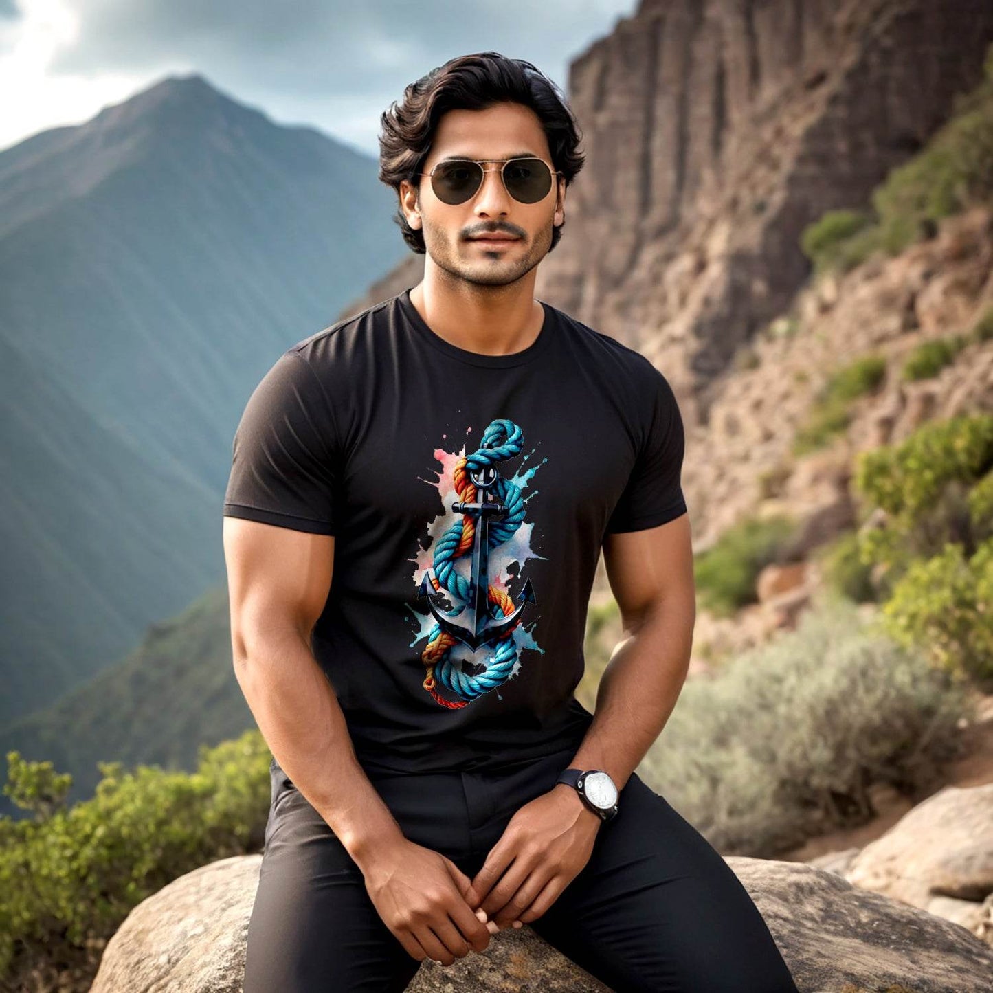 Anchor And Rope Iron - Unisex Round Neck Regular Fit 100% Combed Cotton Half Sleeve T-Shirt - Mojilo Mart