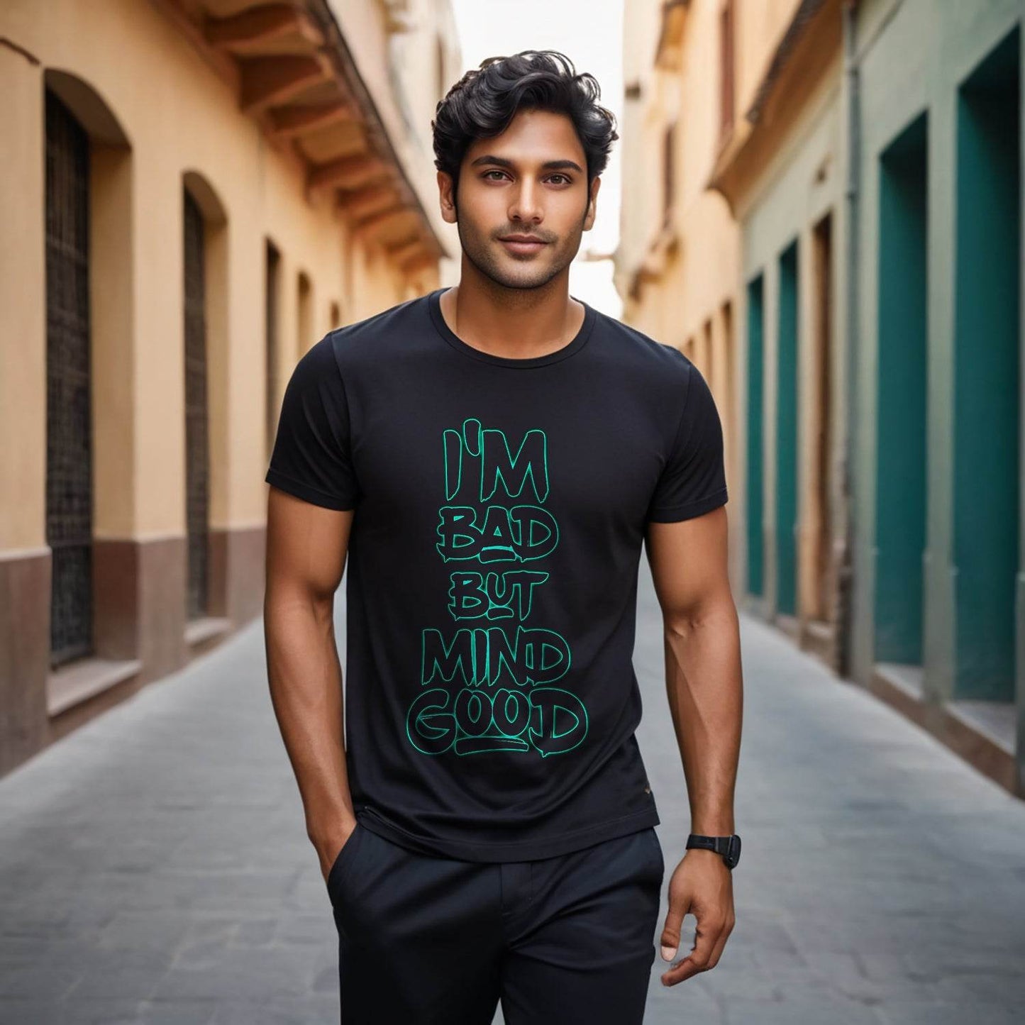 I'M Bad But Mind Good Tshirt - Unisex Round Neck Regular Fit 100% Combed Cotton Half Sleeve T-Shirt - Mojilo Mart