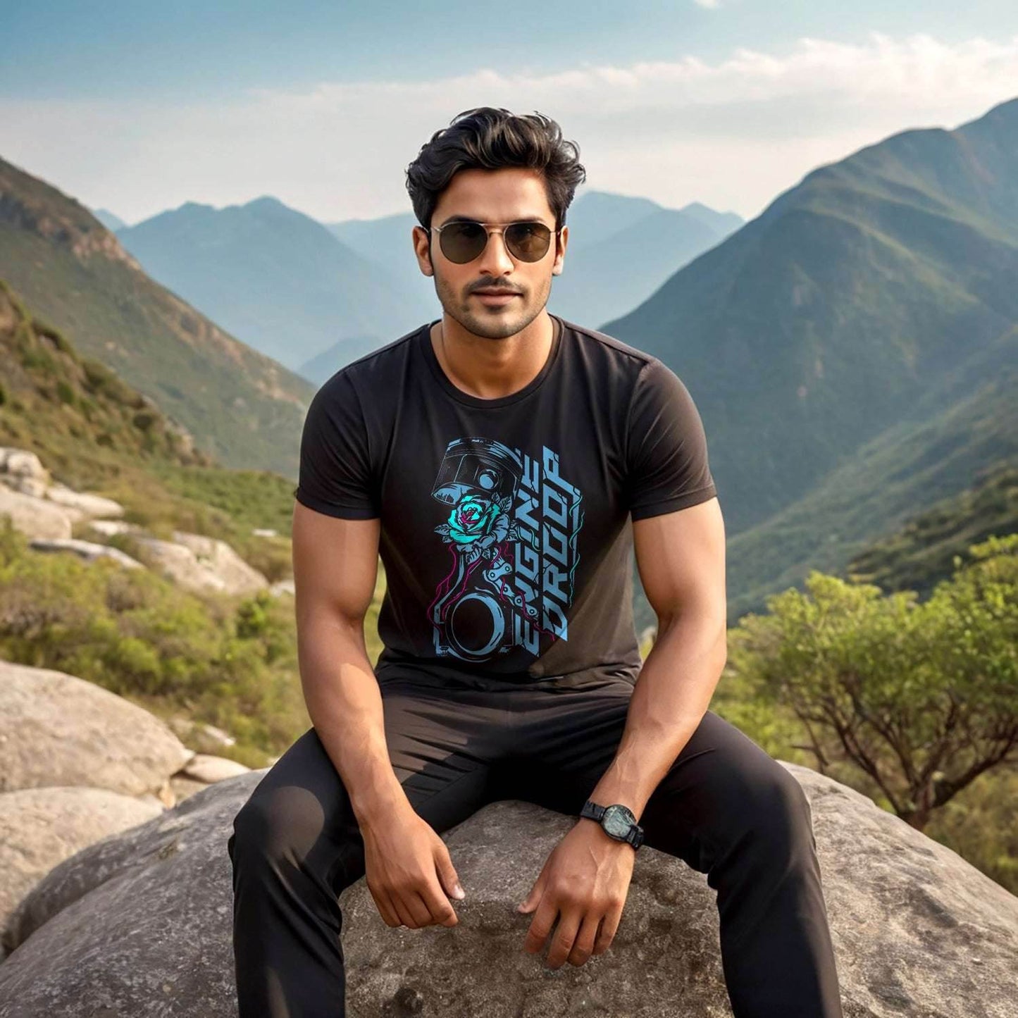ENGINE DROOP - Unisex Round Neck Regular Fit 100% Combed Cotton Half Sleeve T-Shirt - Mojilo Mart
