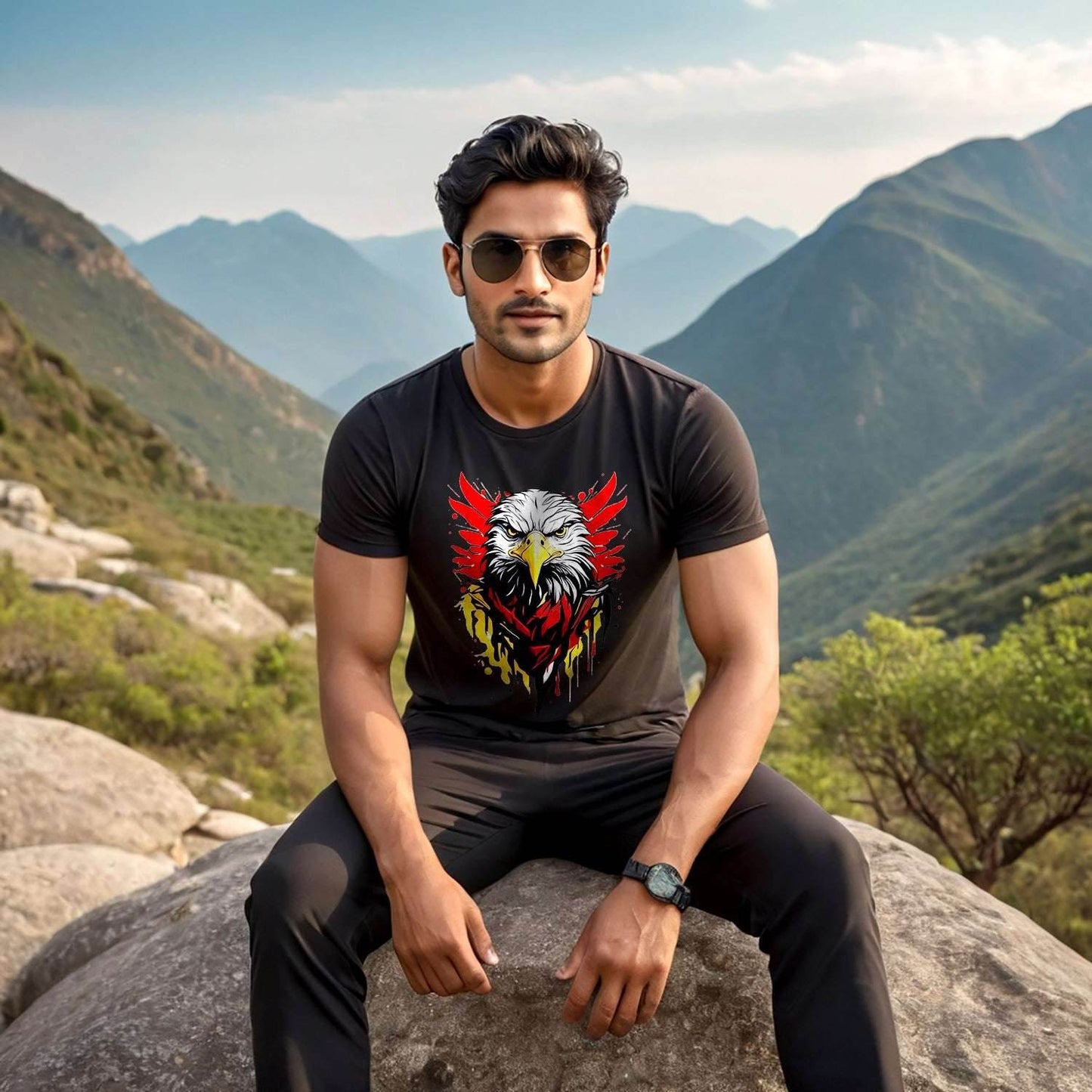 Colorfull Eagle Graphic Print - Unisex Round Neck Regular Fit 100% Combed Cotton Half Sleeve T-Shirt - Mojilo Mart