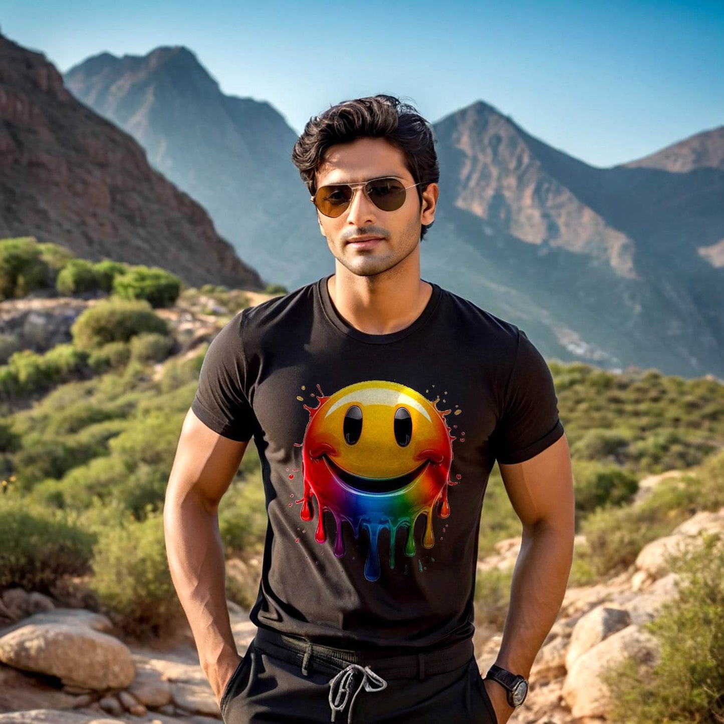 Melting Smiley - Unisex Round Neck Regular Fit 100% Combed Cotton Half Sleeve T-Shirt - Mojilo Mart