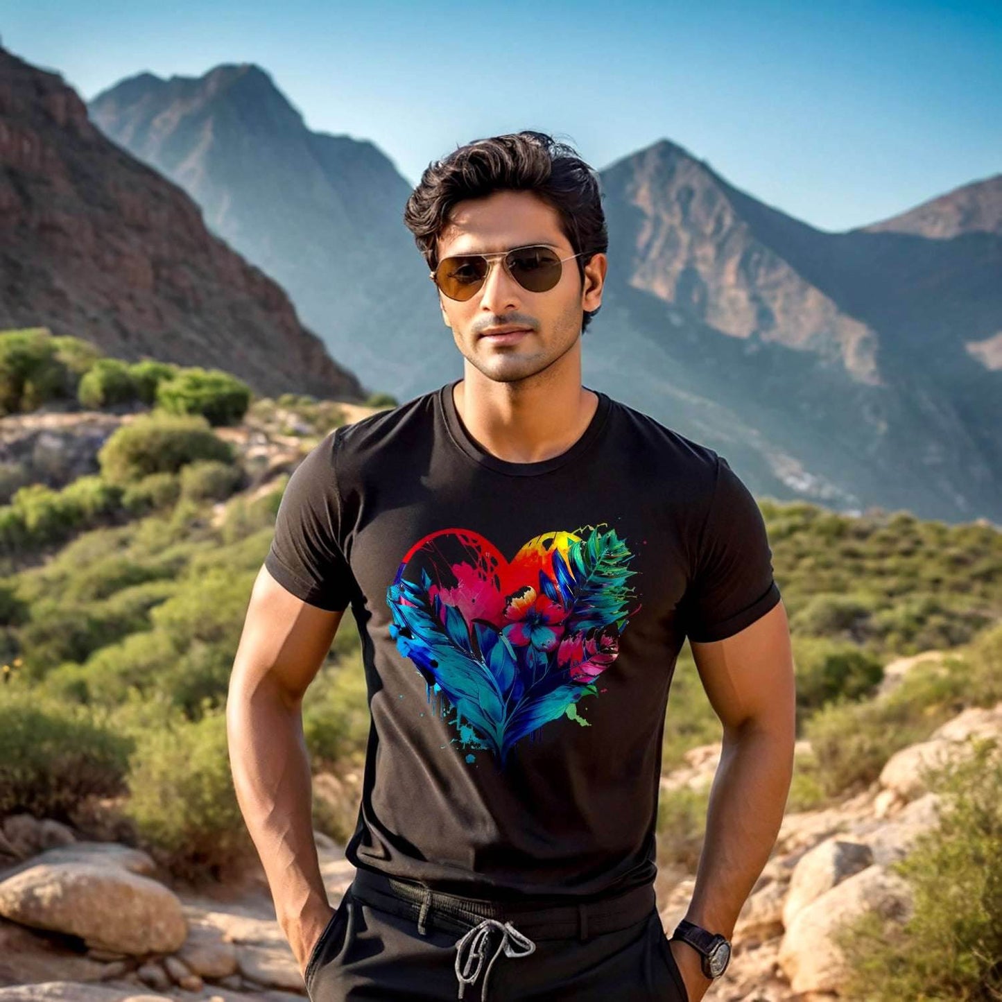 Oil painting of a heart with vines and flowers - Unisex Round Neck Regular Fit 100% Combed Cotton Half Sleeve T-Shirt - Mojilo Mart