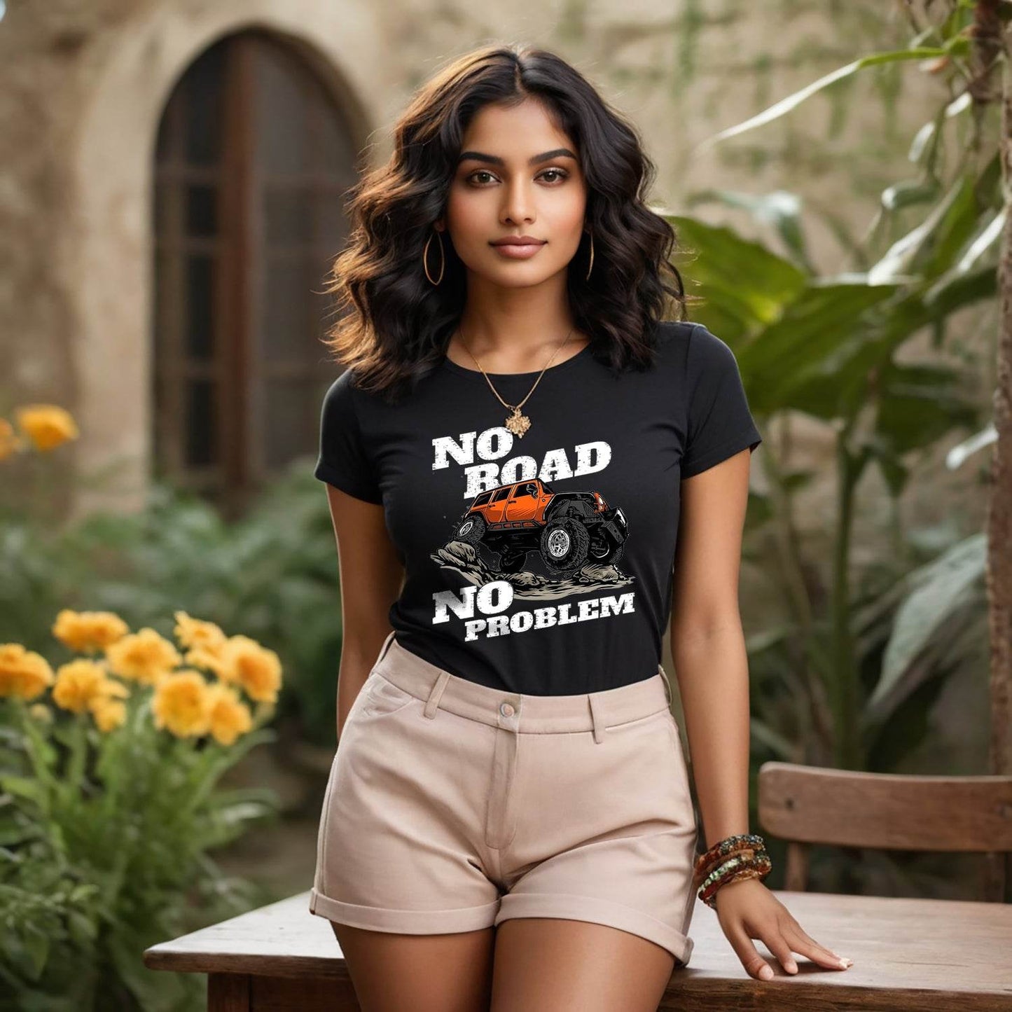 No Road No Problem - Unisex Round Neck Regular Fit 100% Combed Cotton Half Sleeve T-Shirt - Mojilo Mart