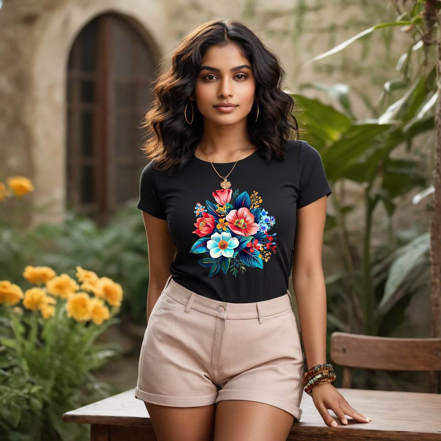 Flowers Bouquet Flower Lover Design - Unisex Round Neck Regular Fit 100% Combed Cotton Half Sleeve T-Shirt - Mojilo Mart