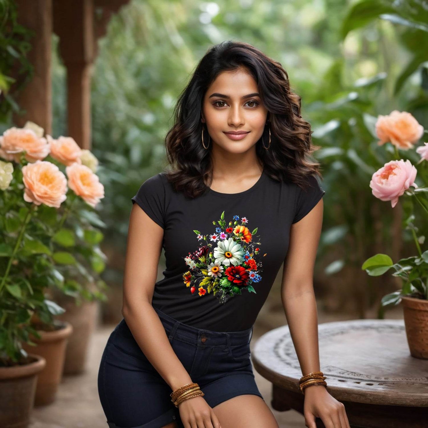 Opulent Bloom Tee - Unisex Round Neck Regular Fit 100% Combed Cotton Half Sleeve T-Shirt - Mojilo Mart