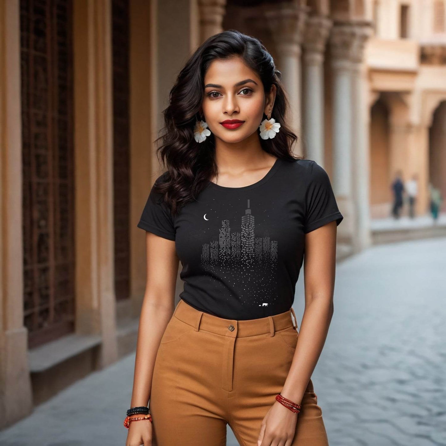 Night View Building - Unisex Round Neck Regular Fit 100% Combed Cotton Half Sleeve T-Shirt - Mojilo Mart