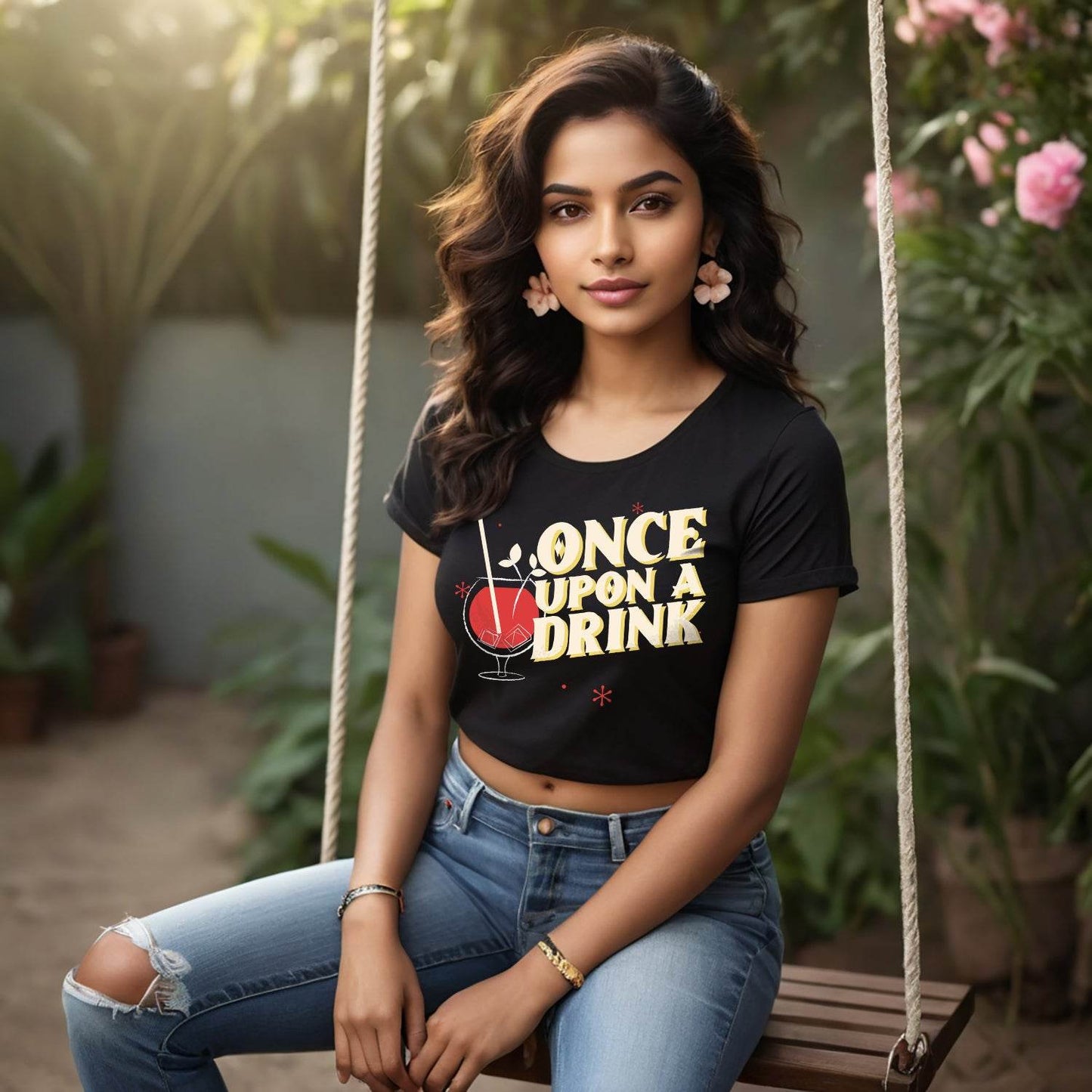 Once Upon A Drink - Unisex Round Neck Regular Fit 100% Combed Cotton Half Sleeve T-Shirt - Mojilo Mart