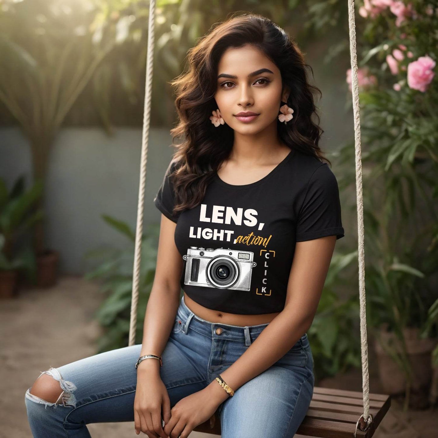 Lens Light Action - Unisex Round Neck Regular Fit 100% Combed Cotton Half Sleeve T-Shirt - Mojilo Mart