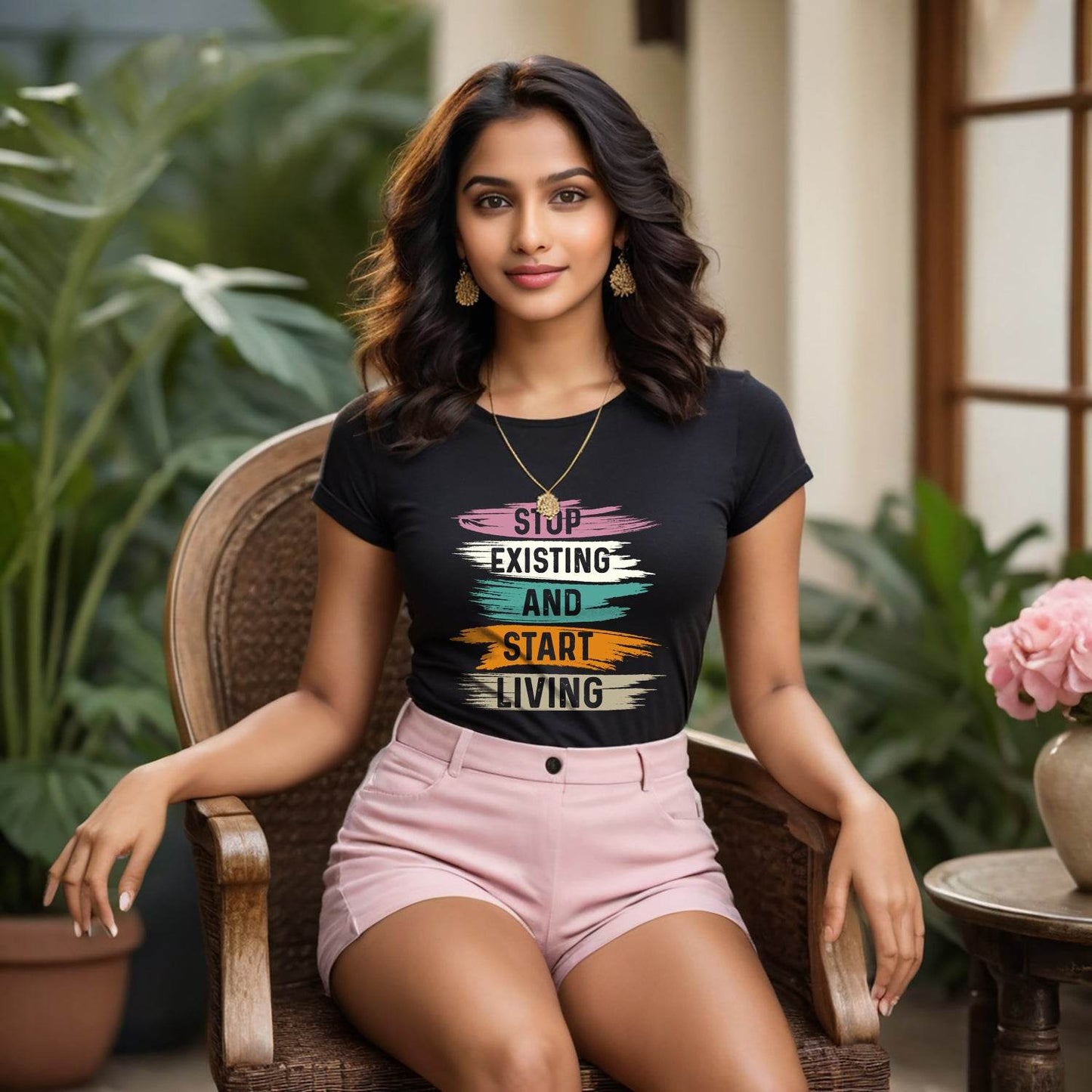 Stop Existing And Start Living - Unisex Round Neck Regular Fit 100% Combed Cotton Half Sleeve T-Shirt - Mojilo Mart