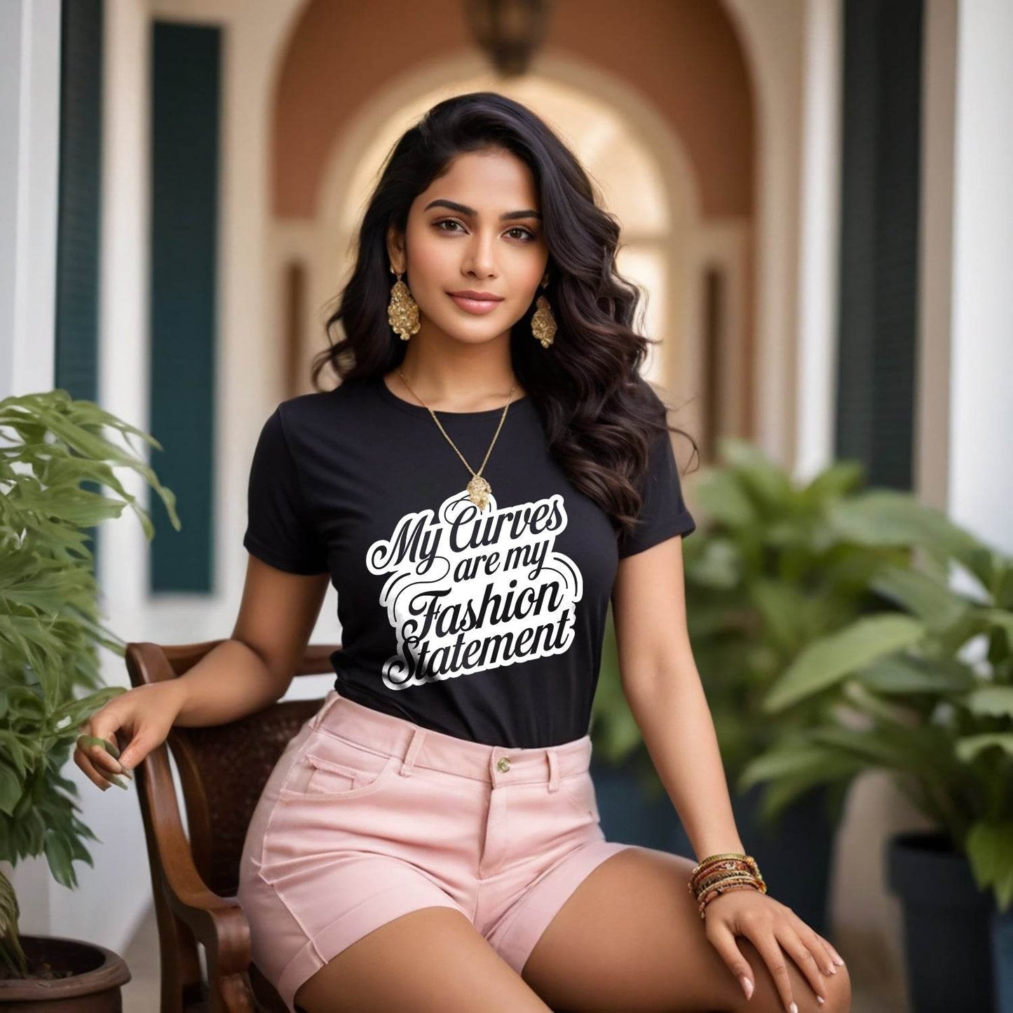 My Curves Are My Fashion Statement - Unisex Round Neck Regular Fit 100% Combed Cotton Half Sleeve T-Shirt - Mojilo Mart