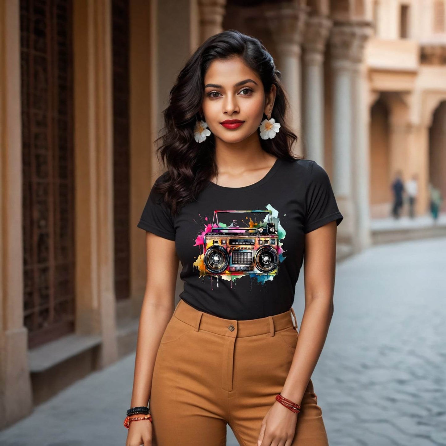 Ghetto Blaster Colorful - Unisex Round Neck Regular Fit 100% Combed Cotton Half Sleeve T-Shirt - Mojilo Mart