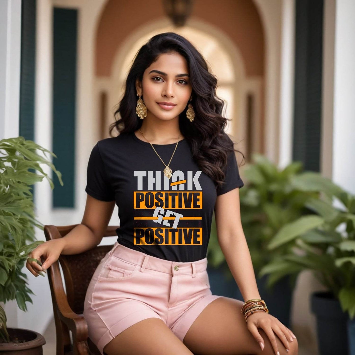 Think Positive Get Positive - Unisex Round Neck Regular Fit 100% Combed Cotton Half Sleeve T-Shirt - Mojilo Mart