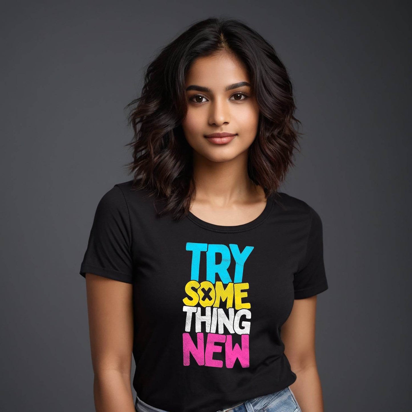 TRY SOME THING NEW - Unisex Round Neck Regular Fit 100% Combed Cotton Half Sleeve T-Shirt - Mojilo Mart