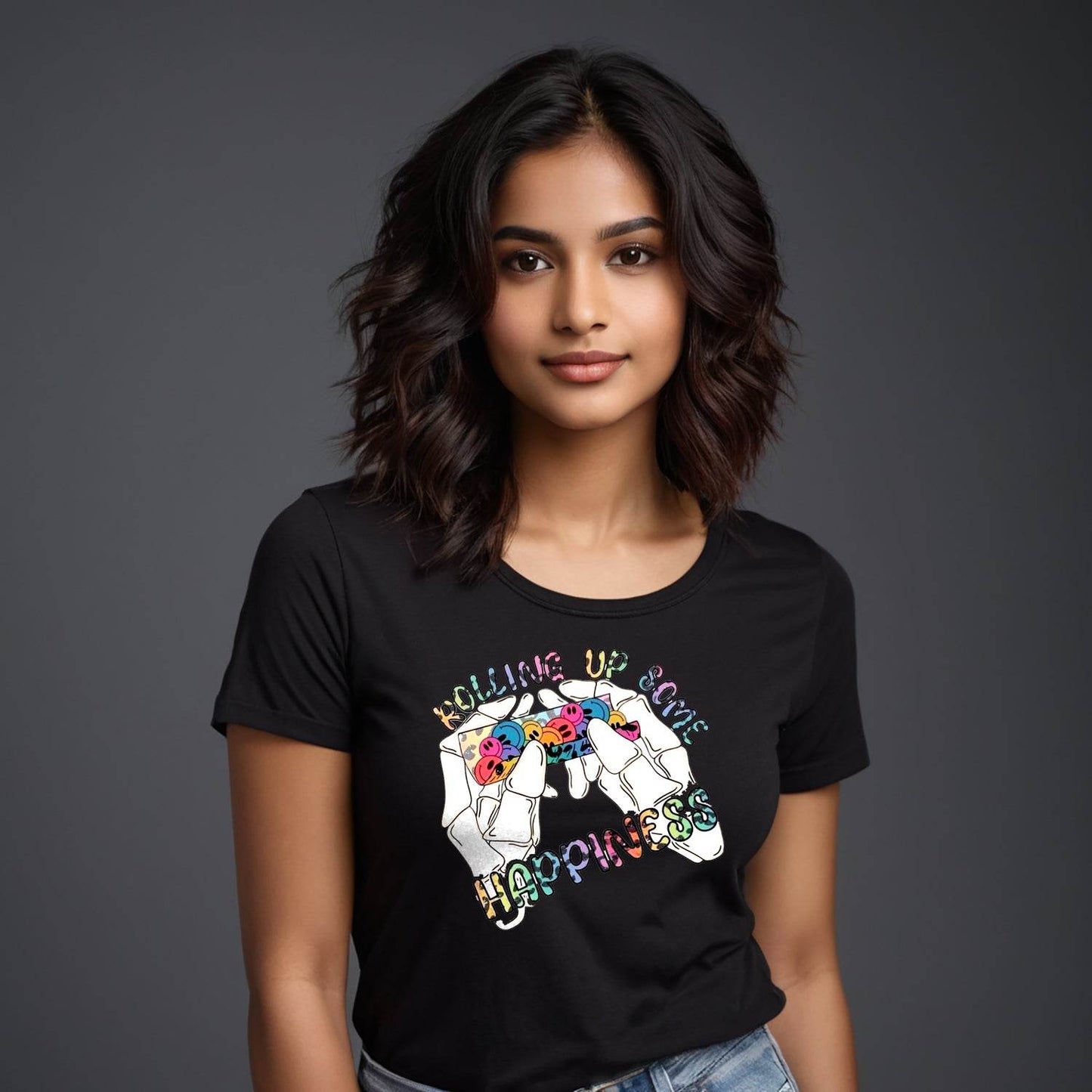 Rolling Up Some Happiness - Unisex Round Neck Regular Fit 100% Combed Cotton Half Sleeve T-Shirt - Mojilo Mart