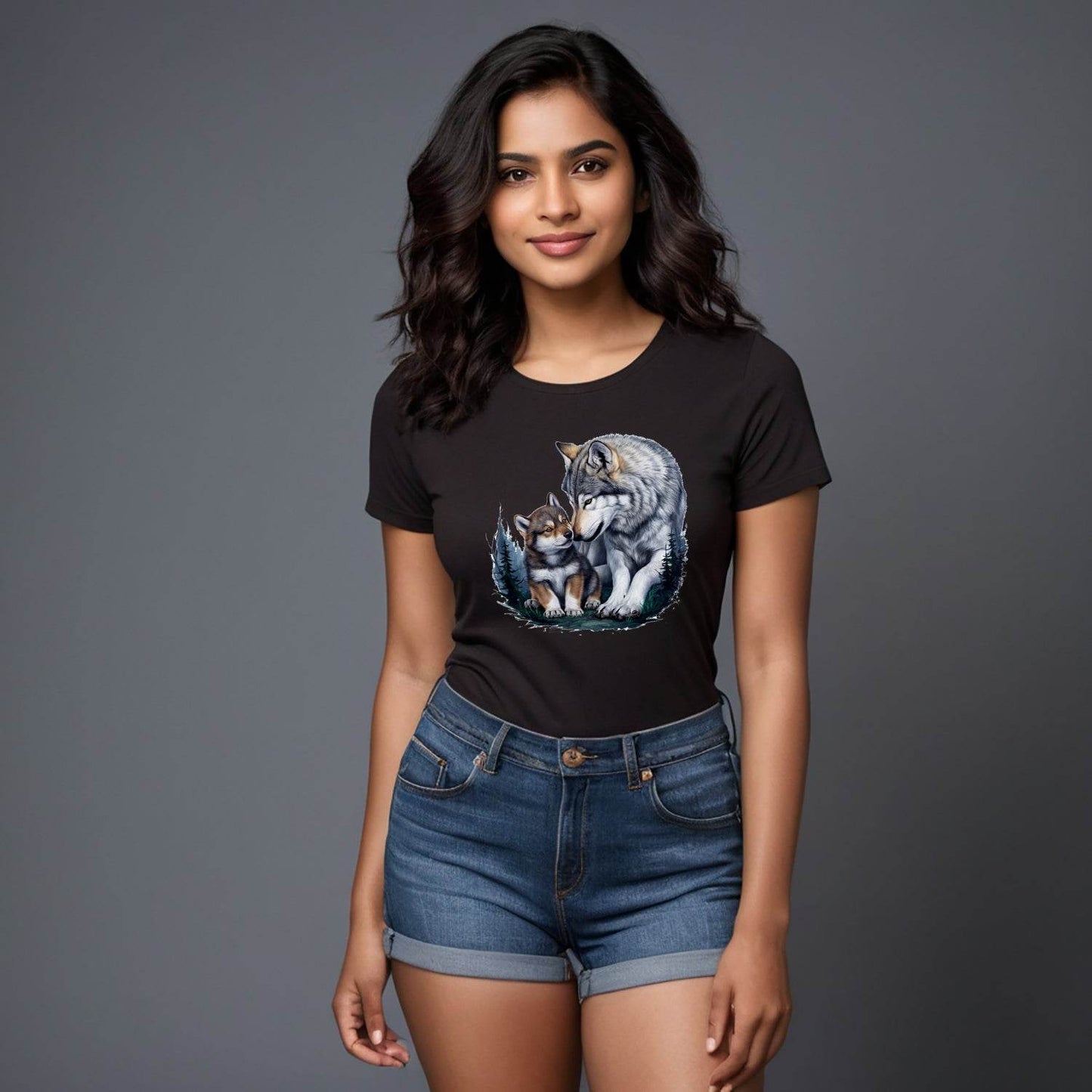 MOTHER'S LOVE WOLF - Unisex Round Neck Regular Fit 100% Combed Cotton Half Sleeve T-Shirt - Mojilo Mart