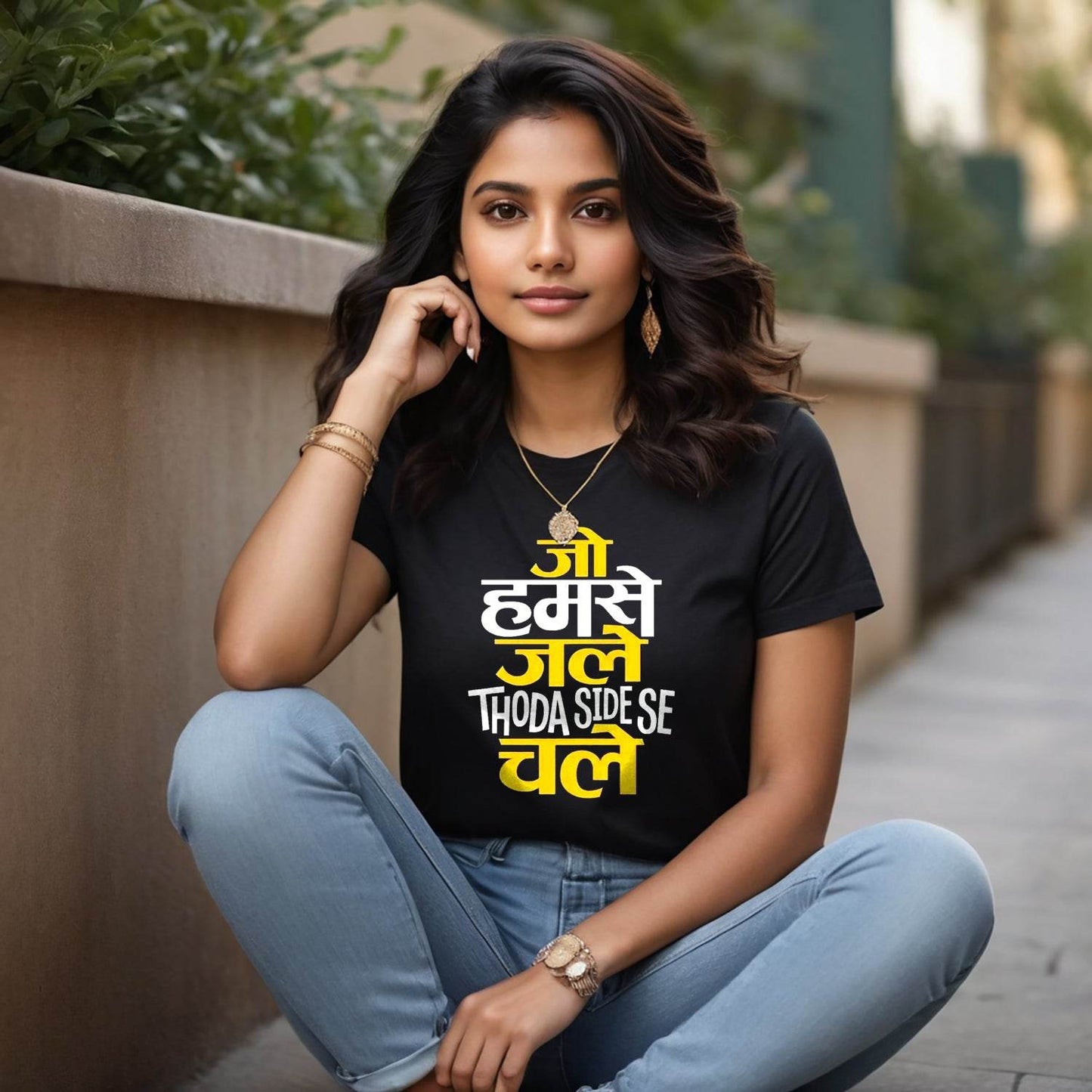 Jo Humse Jale Thoda Side Se Chale - Unisex Round Neck Regular Fit 100% Combed Cotton Half Sleeve T-Shirt - Mojilo Mart