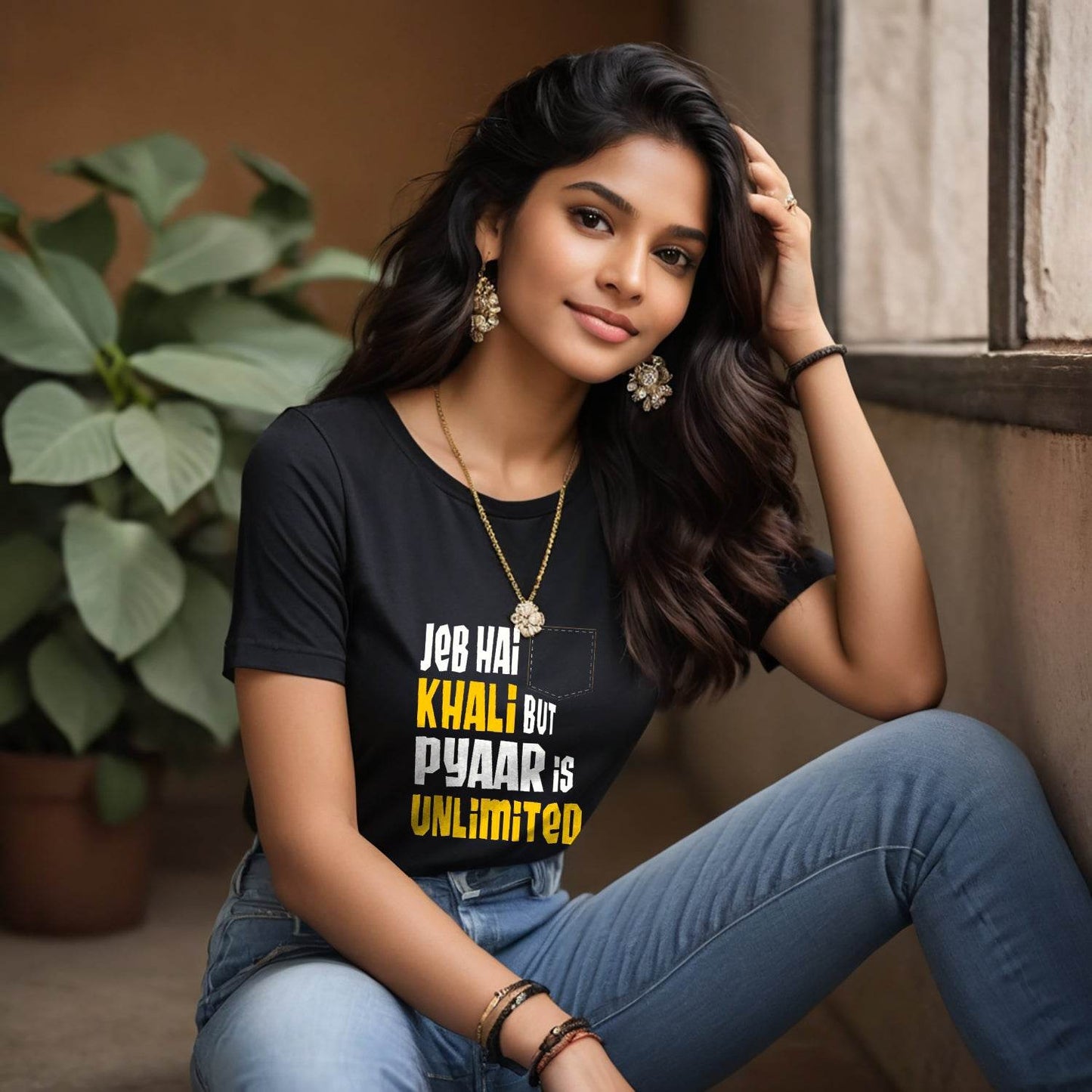 JEB HAI KHALI BUT PYAAR IS UNLIMITED - Unisex Round Neck Regular Fit 100% Combed Cotton Half Sleeve T-Shirt - Mojilo Mart