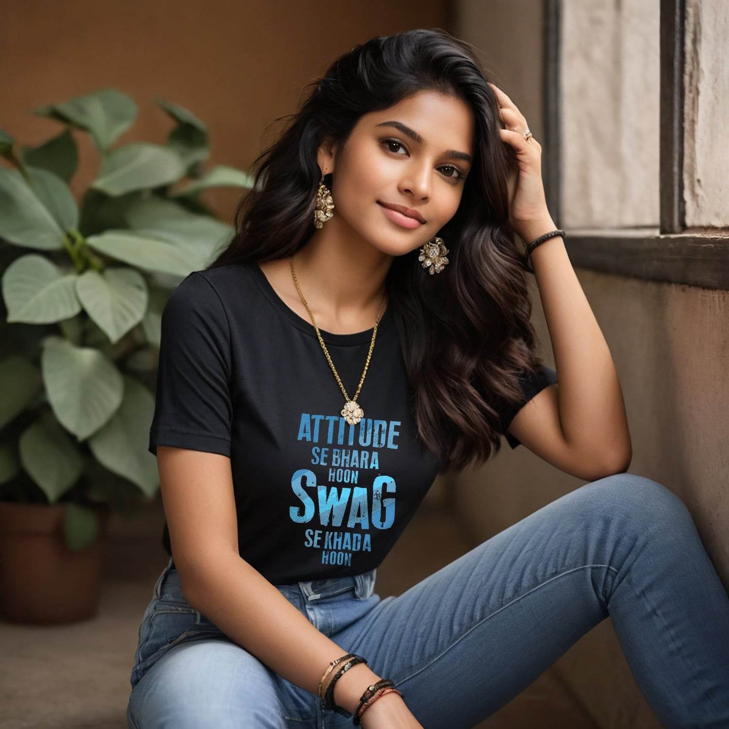 ATTITUDE SE BHARA HOON SWAG SE KHADA HOON - Unisex Round Neck Regular Fit 100% Combed Cotton Half Sleeve T-Shirt - Mojilo Mart