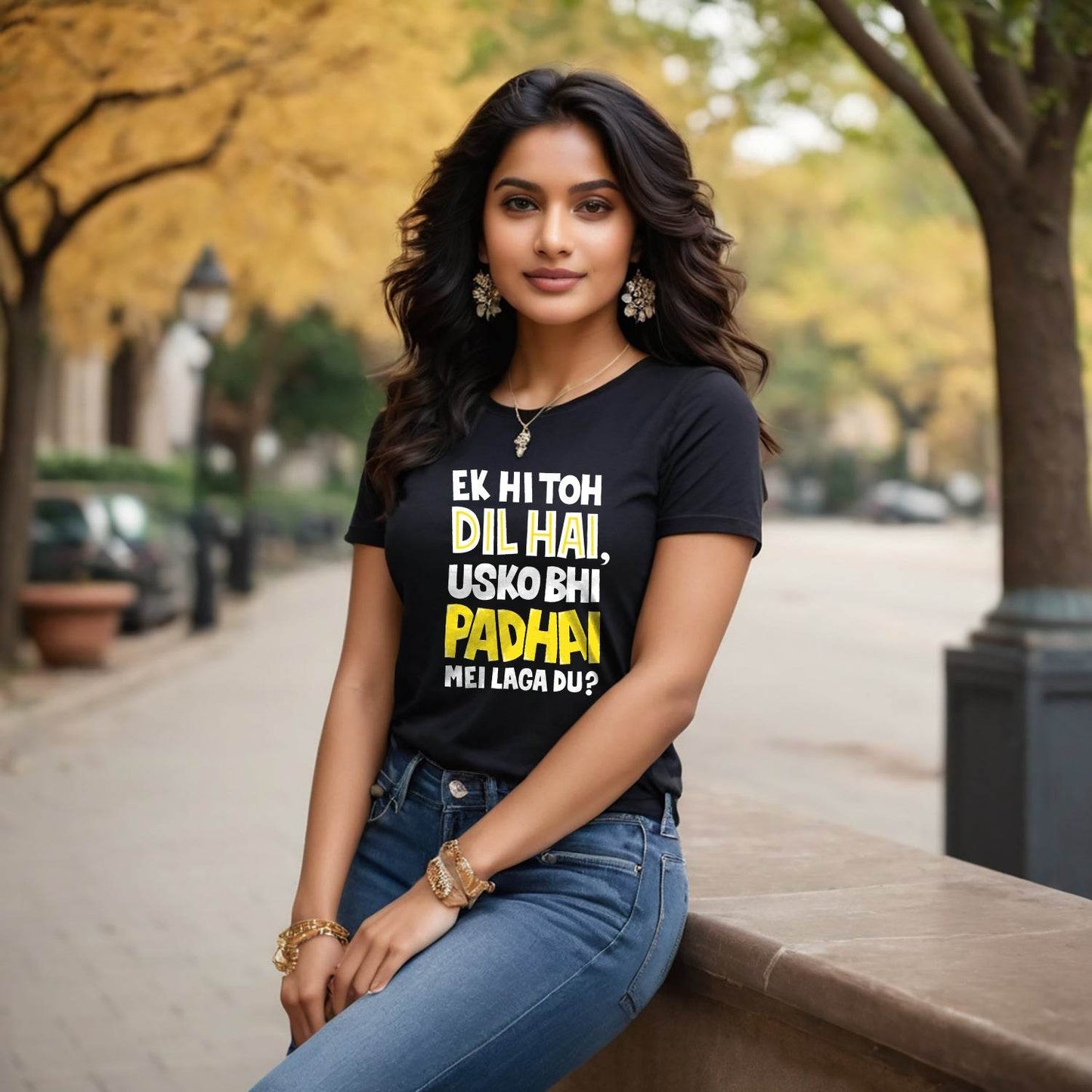 EK HI TOH DIL HAI USKO BHI PADHAI MEI LAGA DU - Unisex Round Neck Regular Fit 100% Combed Cotton Half Sleeve T-Shirt - Mojilo Mart