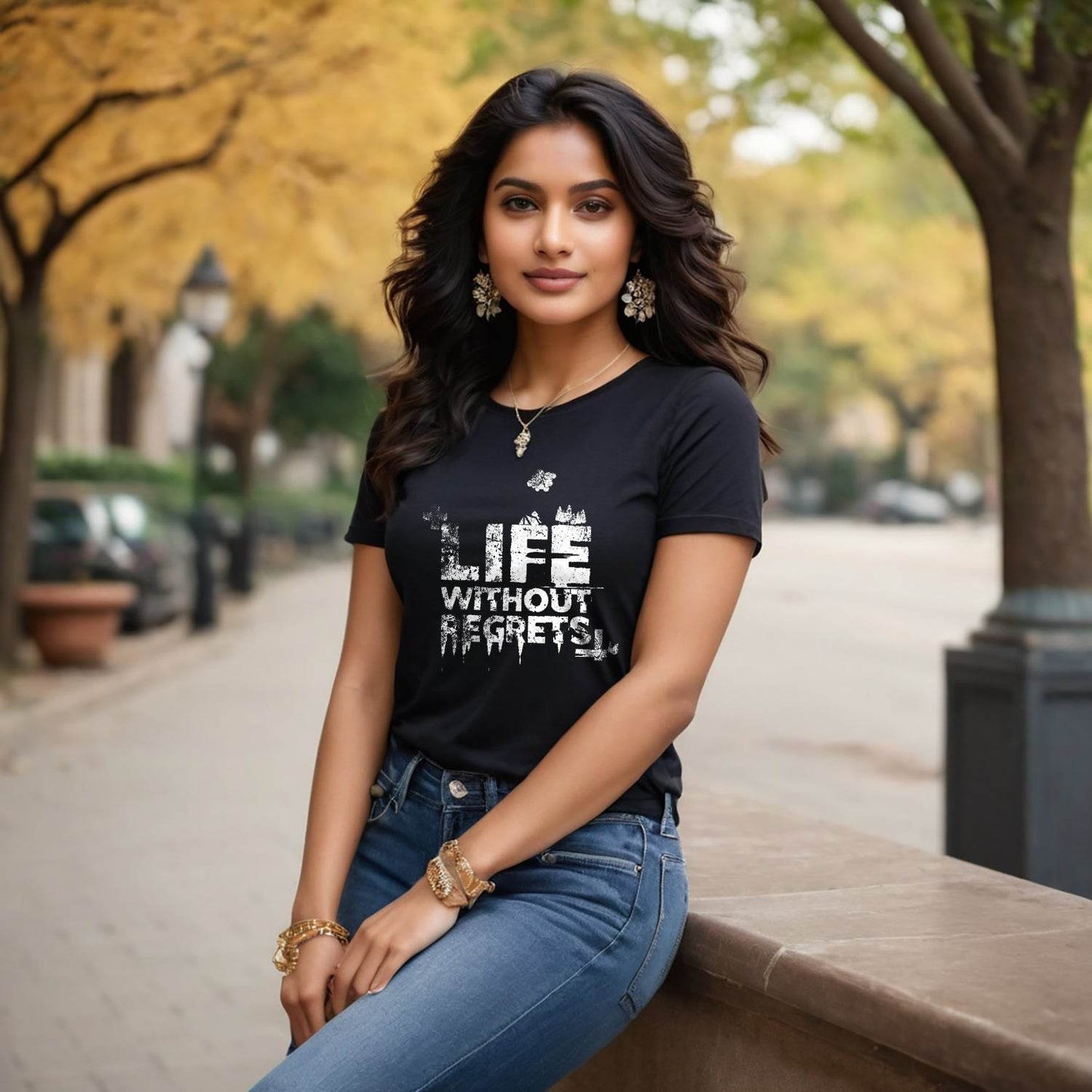 LIFE WITHOUT REGRETS - Unisex Round Neck Regular Fit 100% Combed Cotton Half Sleeve T-Shirt - Mojilo Mart