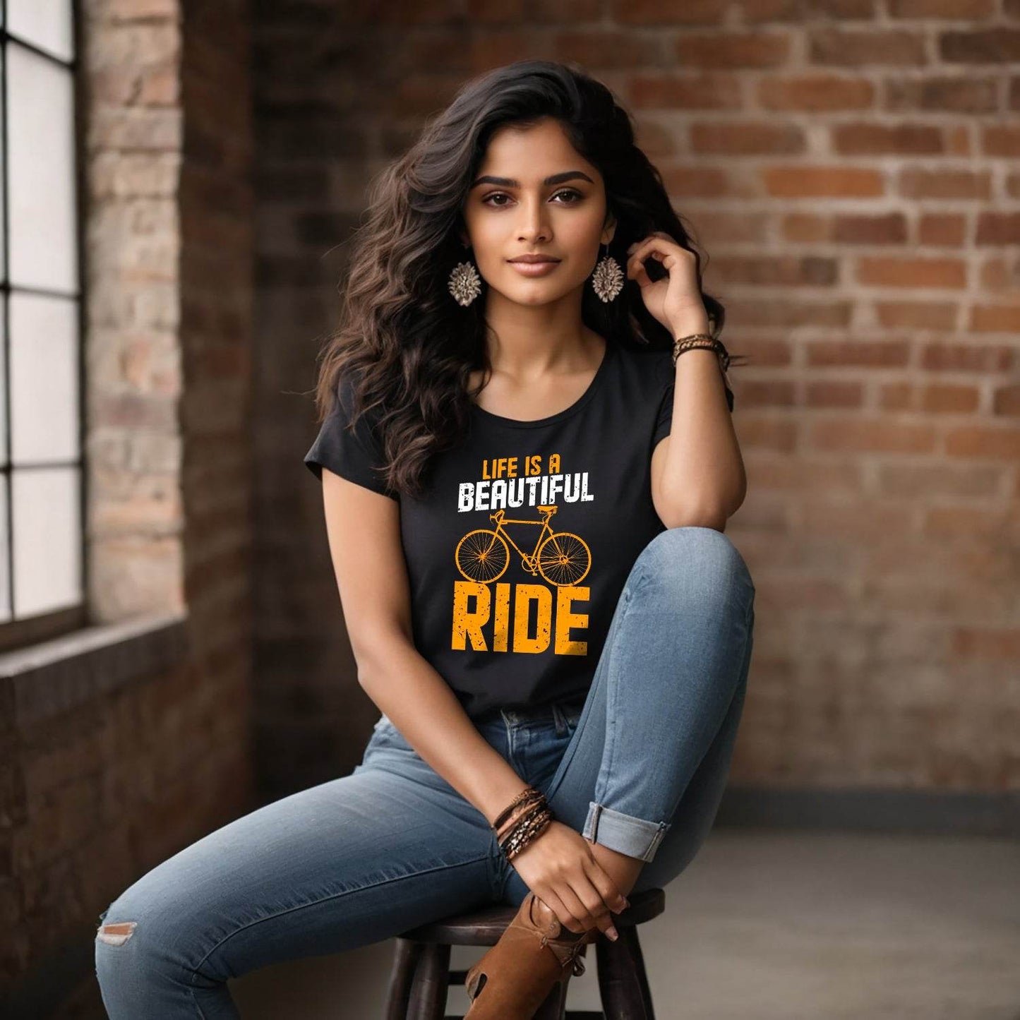 Life Is A Beautiful Ride - Unisex Round Neck Regular Fit 100% Combed Cotton Half Sleeve T-Shirt - Mojilo Mart