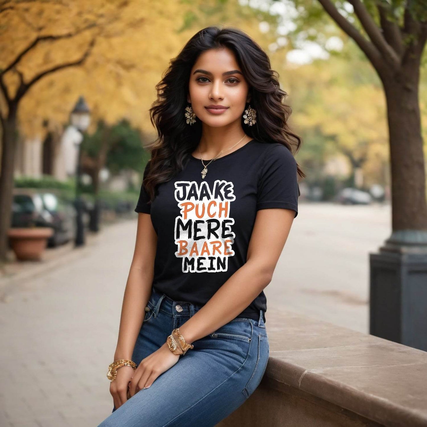 JAAKE PUCH MERE BAARE MEIN - Unisex Round Neck Regular Fit 100% Combed Cotton Half Sleeve T-Shirt - Mojilo Mart