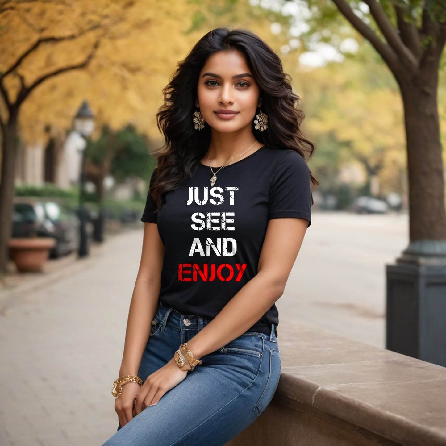 JUST SEE AND ENJOY - Unisex Round Neck Regular Fit 100% Combed Cotton Half Sleeve T-Shirt - Mojilo Mart