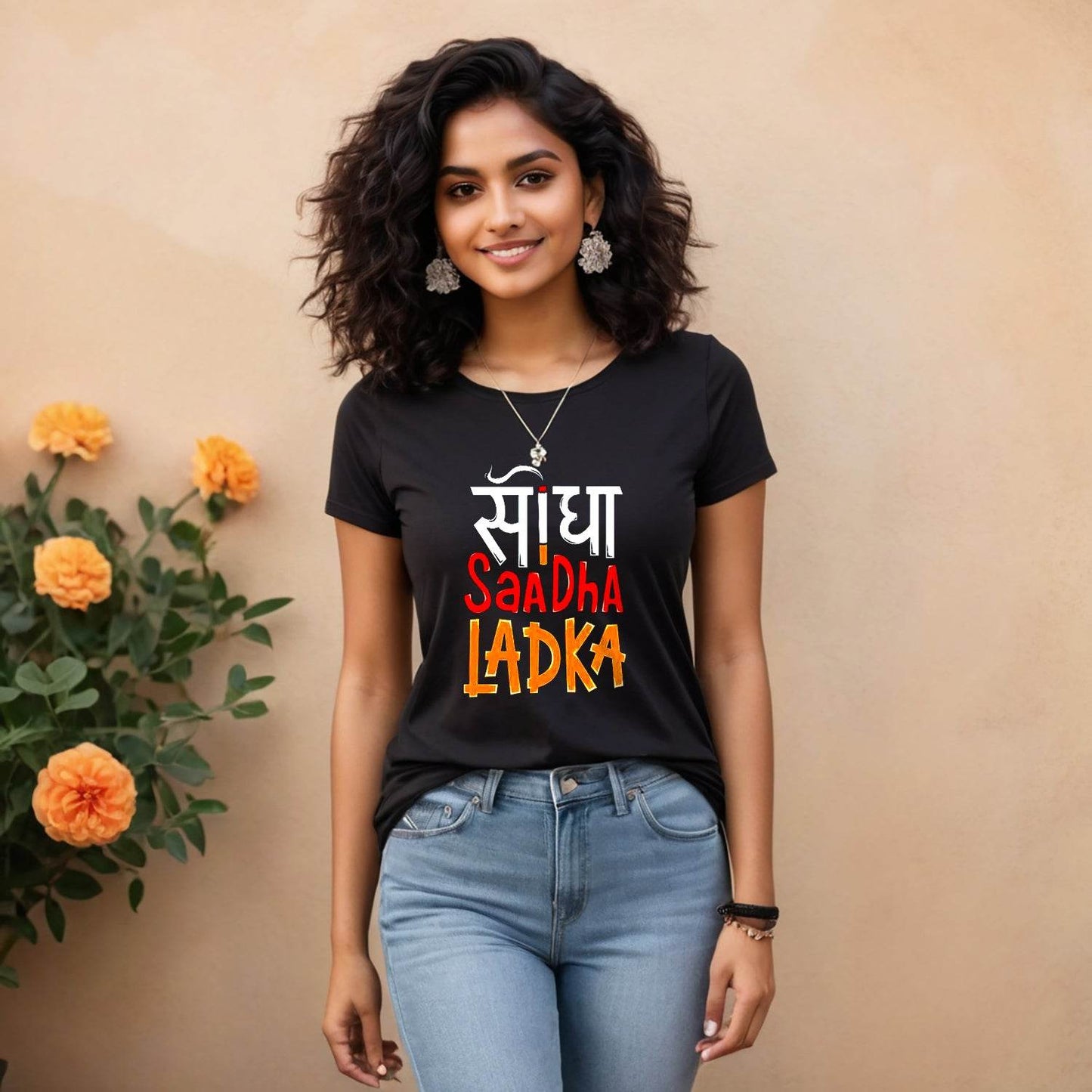 Seedha Sadha Ladka - Unisex Round Neck Regular Fit 100% Combed Cotton Half Sleeve T-Shirt - Mojilo Mart