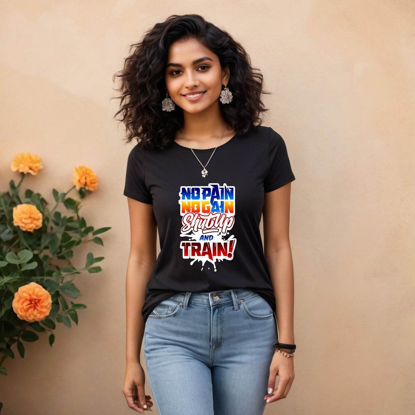No Pain No Gain Shut Up And Train - Unisex Round Neck Regular Fit 100% Combed Cotton Half Sleeve T-Shirt - Mojilo Mart
