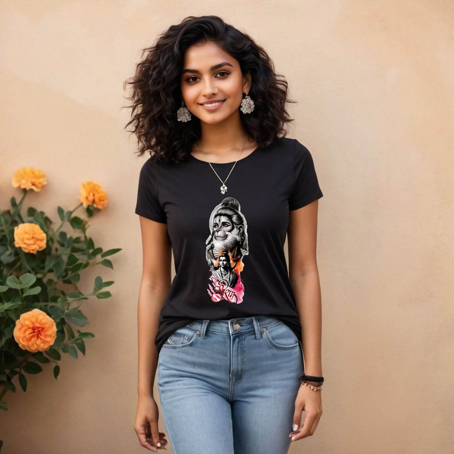 Shree Ram Hanuman Ji - Unisex Round Neck Regular Fit 100% Combed Cotton Half Sleeve T-Shirt - Mojilo Mart
