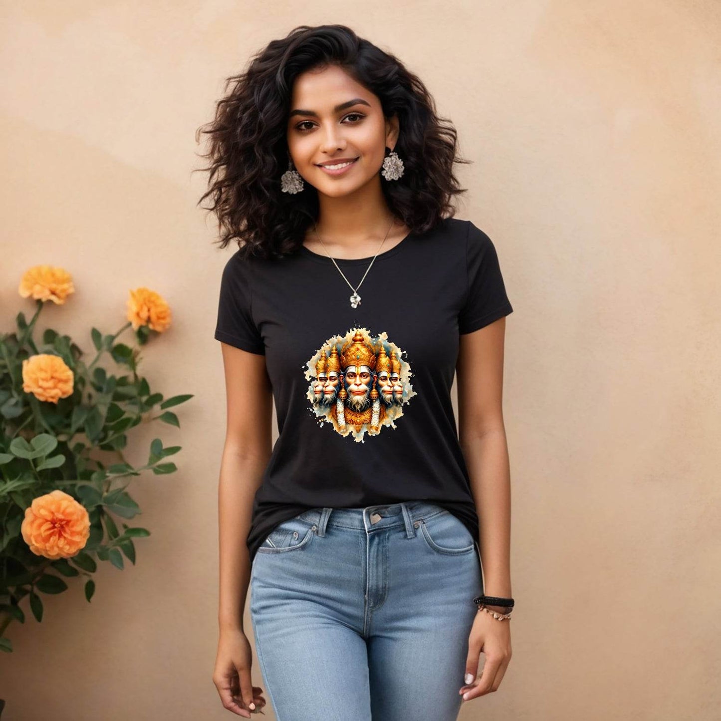 Punch Mukhi Hanuman Ji Five Face - Unisex Round Neck Regular Fit 100% Combed Cotton Half Sleeve T-Shirt - Mojilo Mart