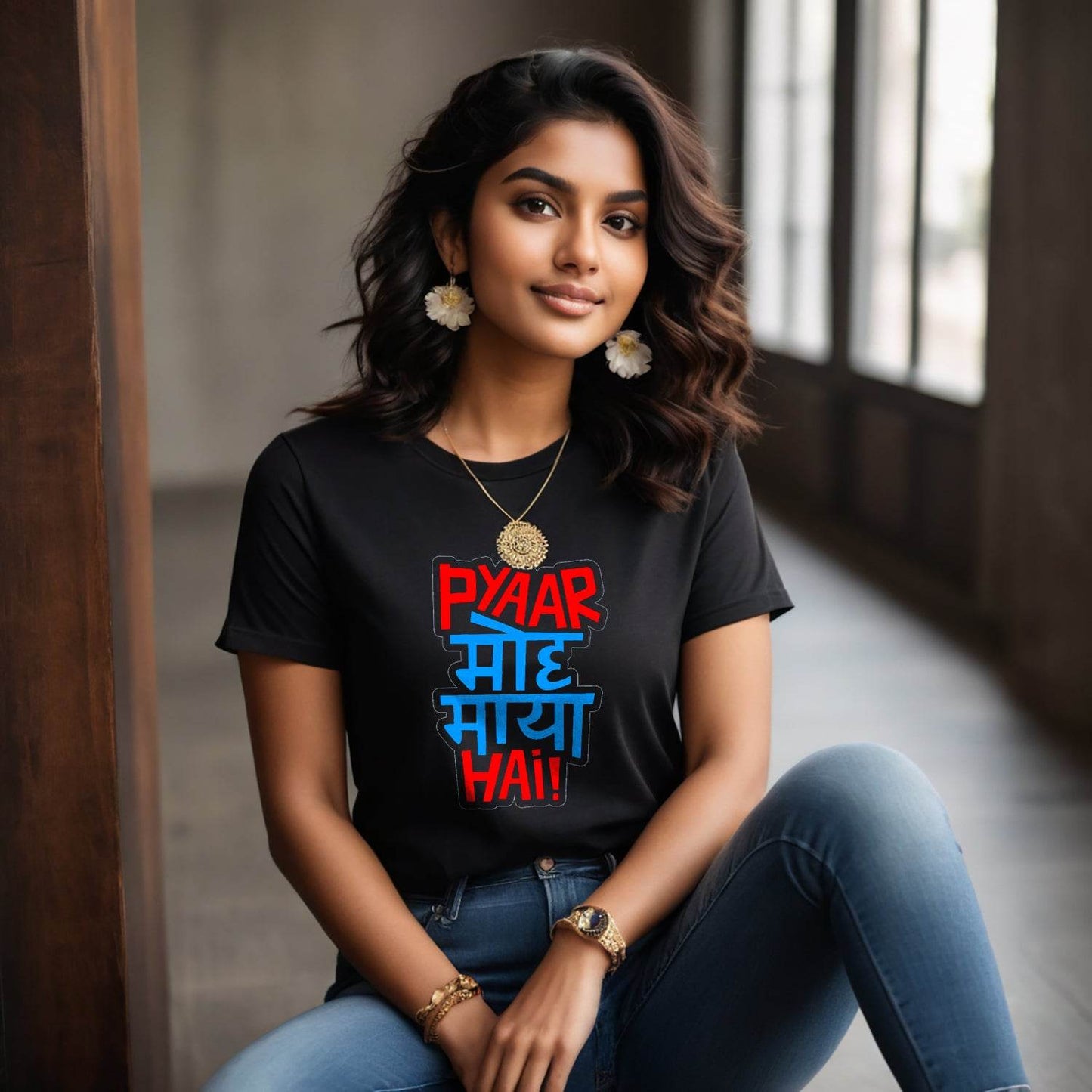 Pyaar Moh Maya Ha - Unisex Round Neck Regular Fit 100% Combed Cotton Half Sleeve T-Shirt - Mojilo Mart